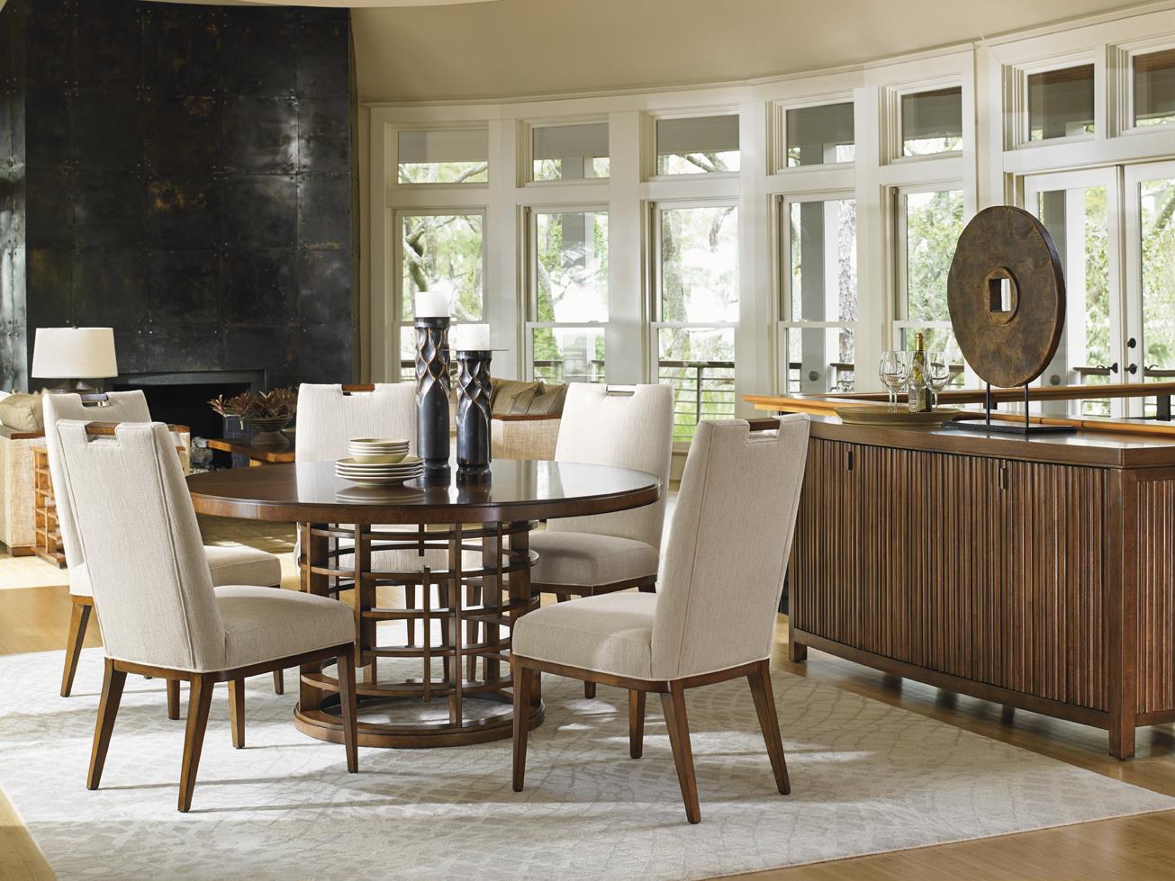 Tommy Bahama Home Island Fusion Meridien Round Dining Table With Wood Top Wayside Furniture Dining Tables