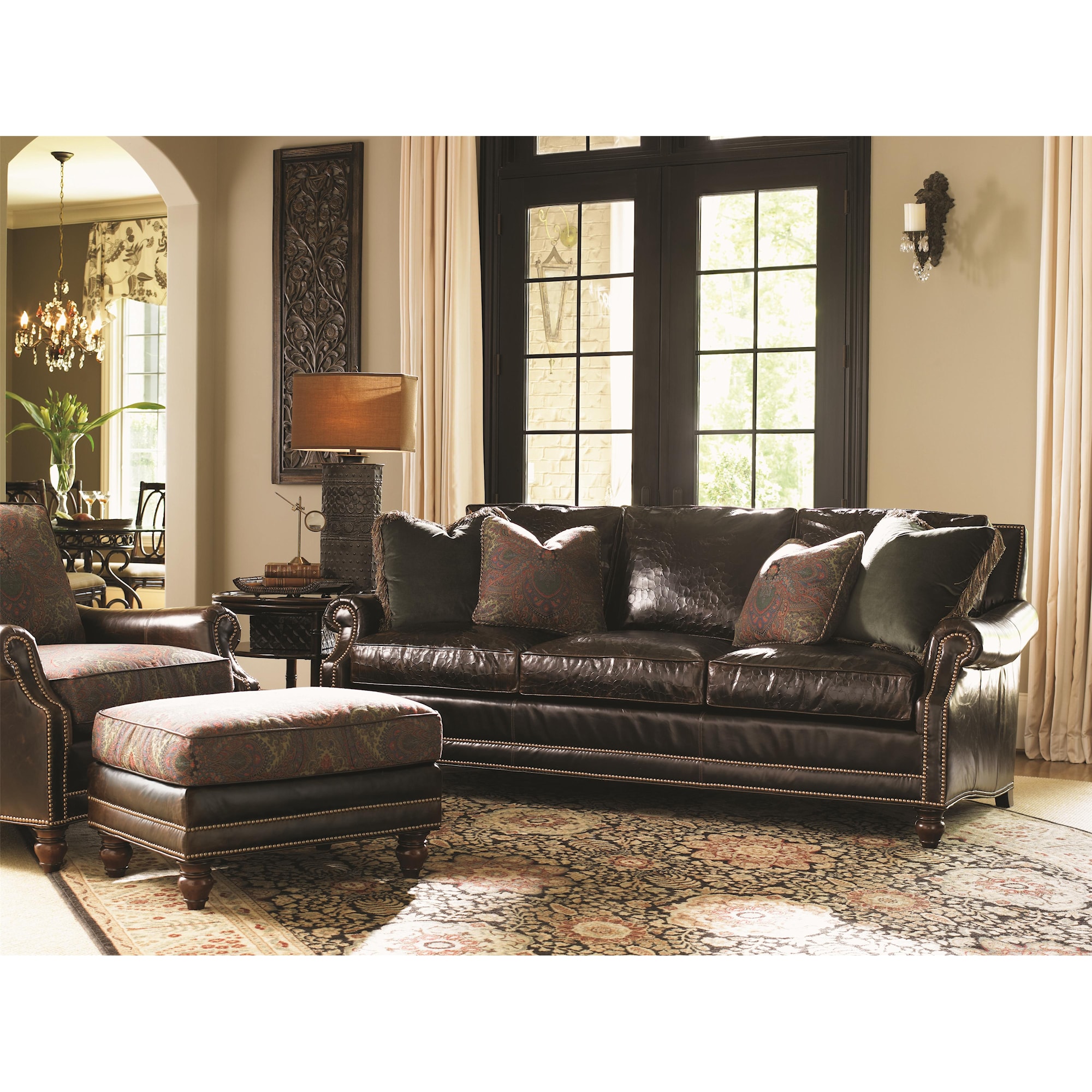 Tommy Bahama Home Tommy Bahama Upholstery LL7722-33 Shoal Creek Sofa with Turned Legs and Nailhead | Jacksonville Furniture Mart | Sofas