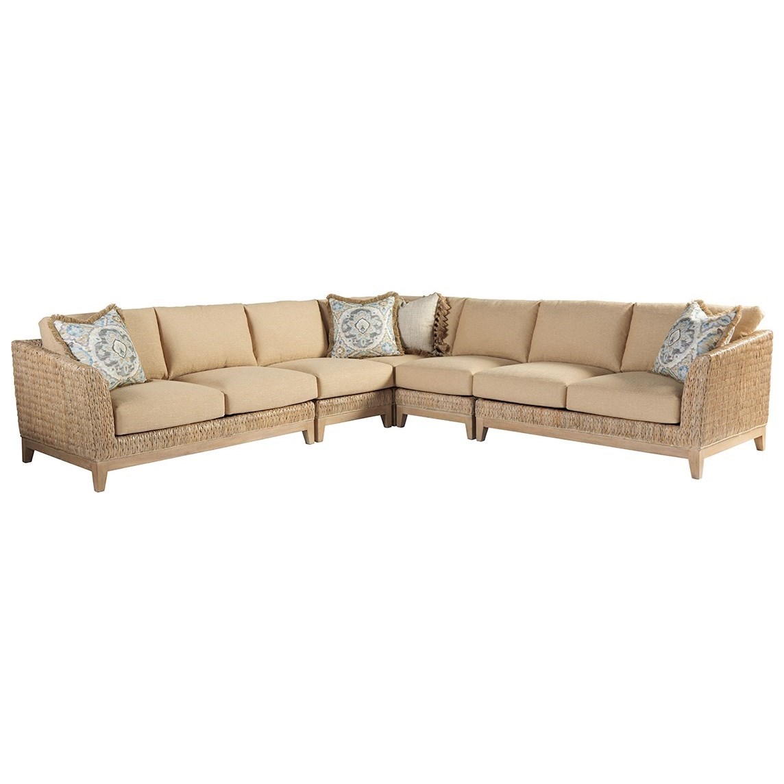 Tommy Bahama Home Los Altos Brisbane Tropical Five Piece Sectional With Woven Banana Leaf Hudson S Furniture Sectional Sofas