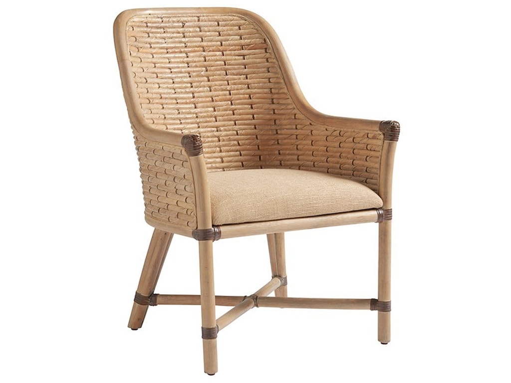Tommy Bahama Home Los Altos Keeling Woven Banana Leaf Arm Chair With Los Altos Keeling Woven Banana Leaf Arm Chair With Upholstered Cushion In Ellerston Maize Fabric By Tommy Bahama Home