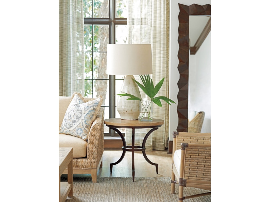Los Altos Flemming Round Metal End Table With Wood Top By Tommy Bahama Home At Hudson S Furniture