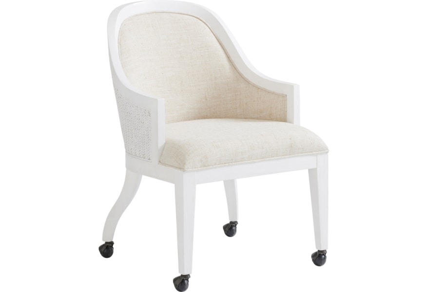 Tommy Bahama Home Ocean Breeze 570 887 01 Bayview Dining Arm Chair Game Chair With Casters In Sanibel Fabric Baer S Furniture Dining Arm Chairs