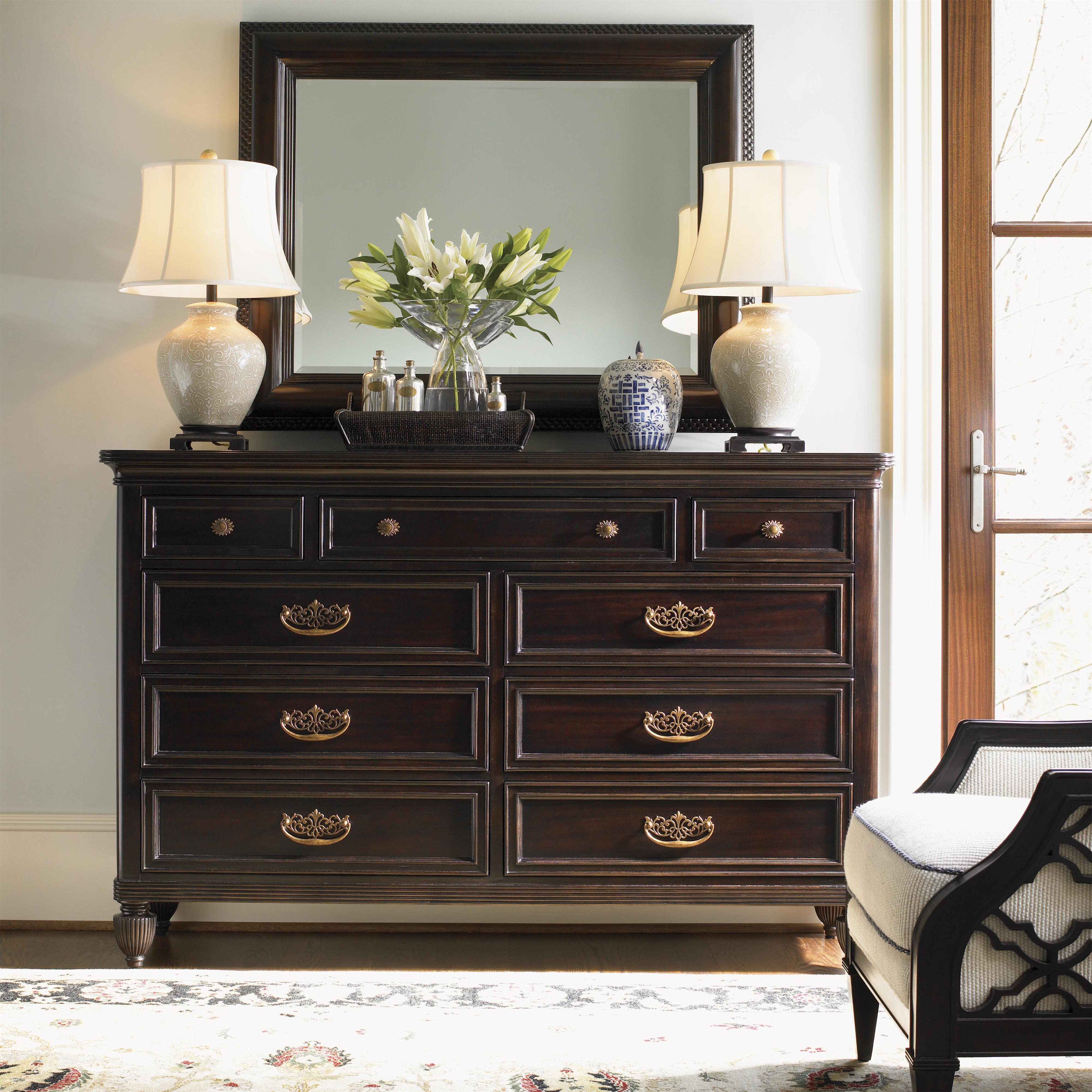 Tommy Bahama Home Royal Kahala Lex 537 233 Nine Drawer Royal Suite Dresser With Drop Front Component Storage Hudson S Furniture Dressers
