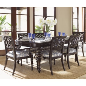 Tommy Bahama Home Royal Kahala Seven Piece Islands Edge Dining Table Molokai Chairs Set Esprit Decor Home Furnishings Dining 7 Or More Piece Sets