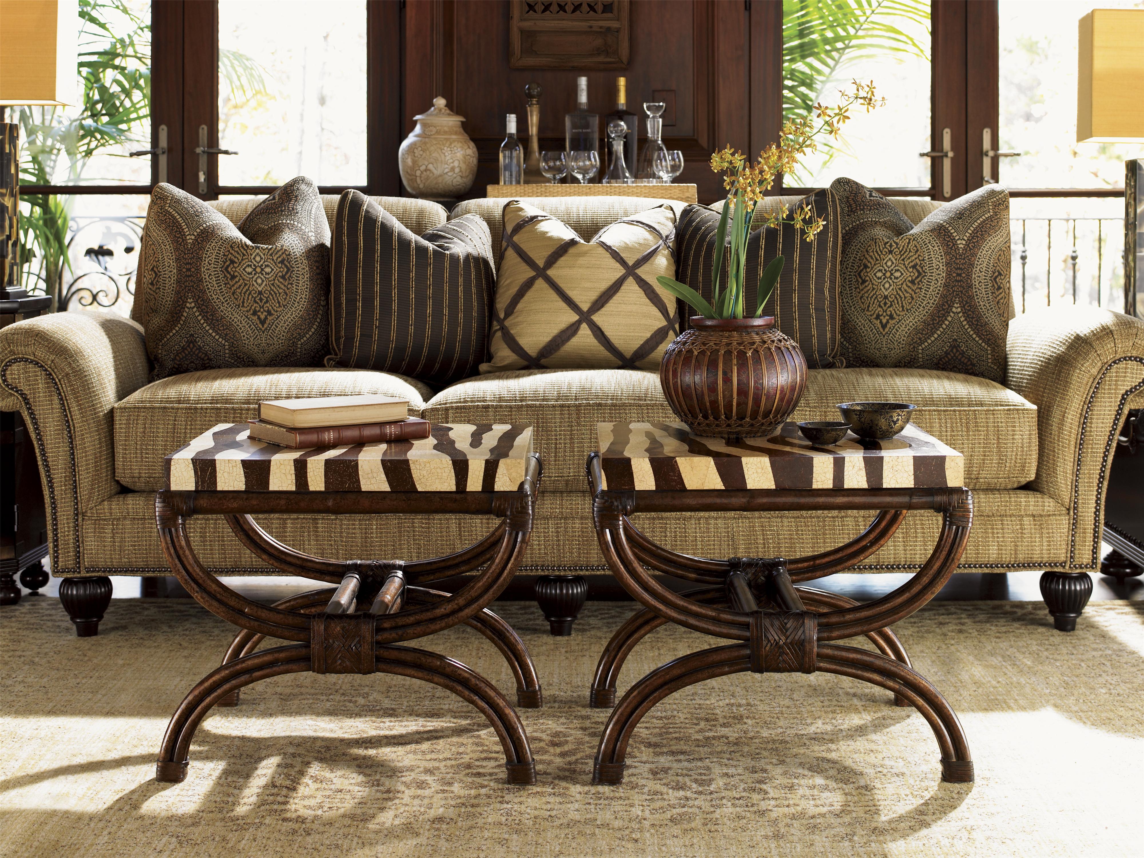 Tommy Bahama Home Royal Kahala Coco Shell Zebra Print Striped Delight Accent Table Wayside Furniture End Tables