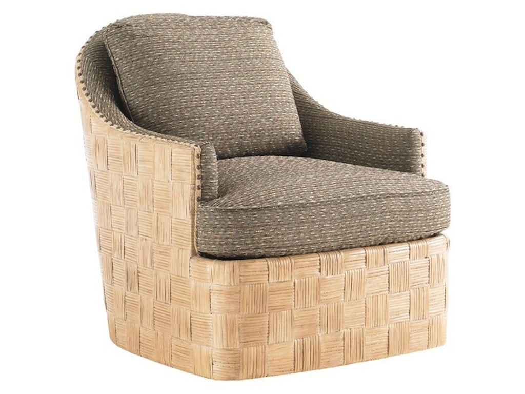Tommy Bahama Home Upholstery 1671 11sw Byron Bay Fabric Tommy Bahama Home Upholstery Byron Bay Fabric Upholstered Swivel Chair With Parquet Pattern Woven Rattan