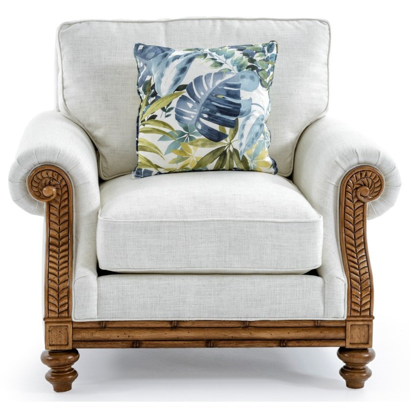 Tommy Bahama Home Tommy Bahama Upholstery Quick Ship West Shore Chair With Exposed Wood Accents Jacksonville Furniture Mart Upholstered Chairs