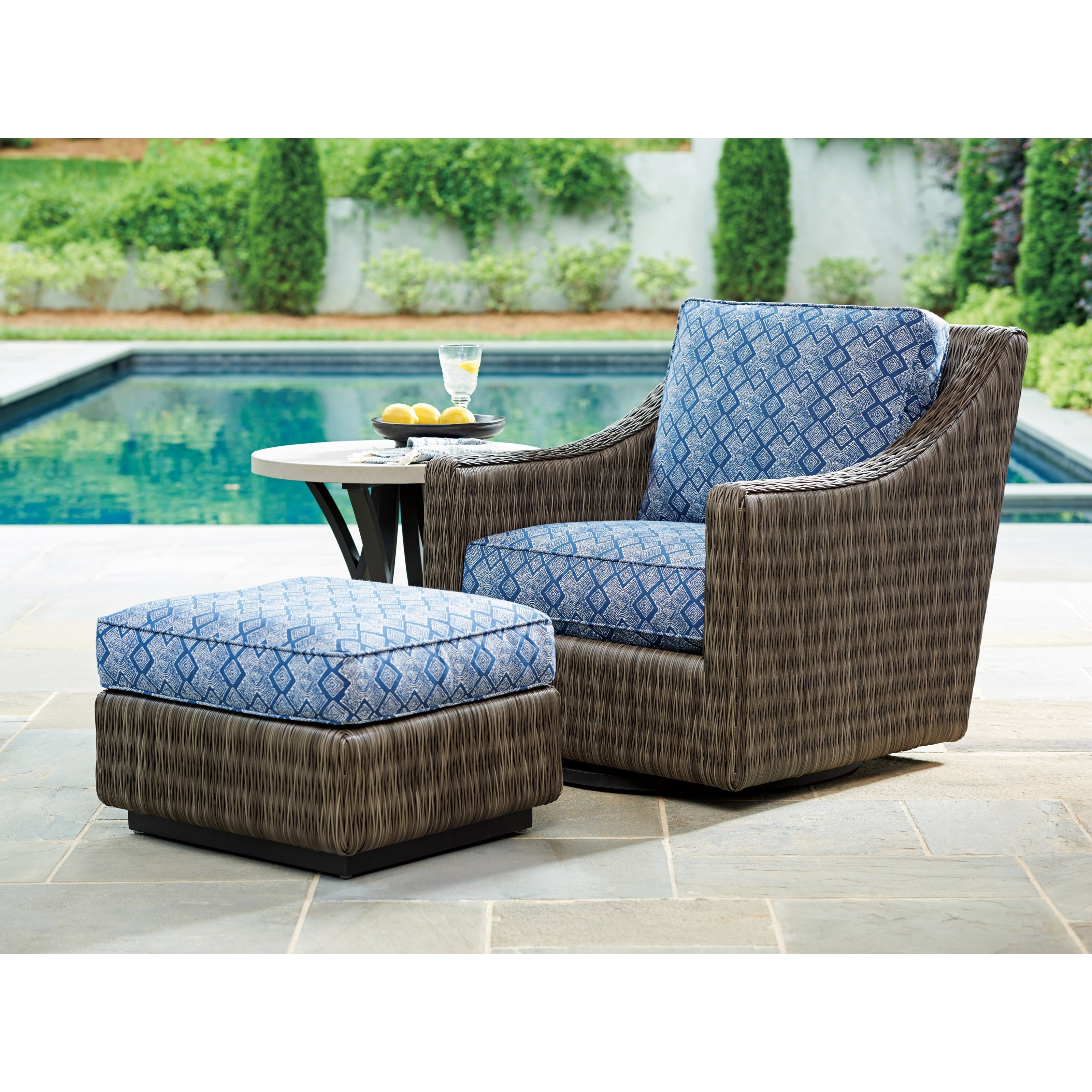 Tommy Bahama Outdoor Living Cypress Point Ocean Terrace Outdoor Swivel Glider Lounge Chair With Weatherproof Cushions Howell Furniture Outdoor Upholstered Chairs