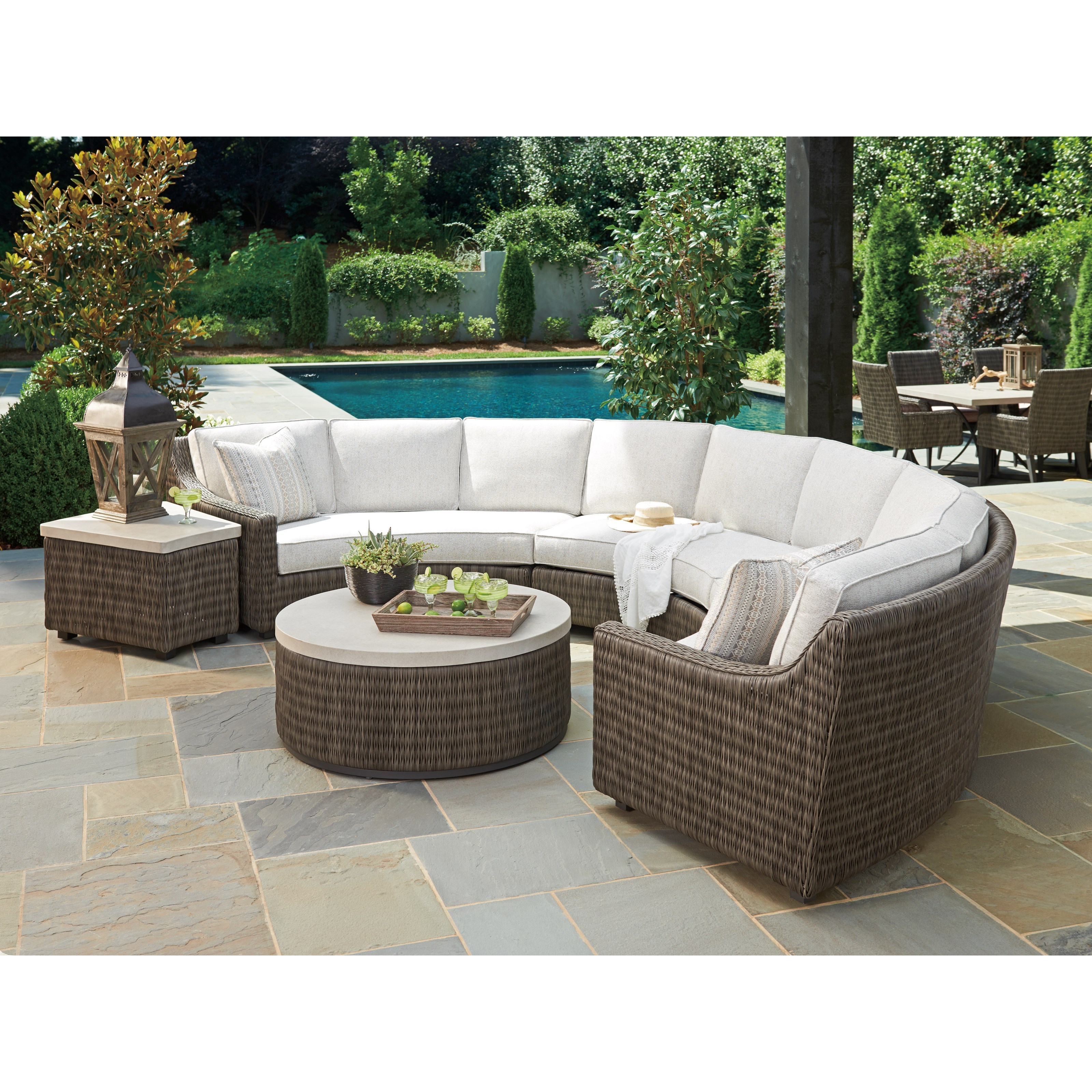 Tommy Bahama Outdoor Living Cypress Point Ocean Terrace 6 Seat Outdoor Curved Sectional Sofa With Weatherproof Box Cushions Baer S Furniture Outdoor Sectional Sofa Groups