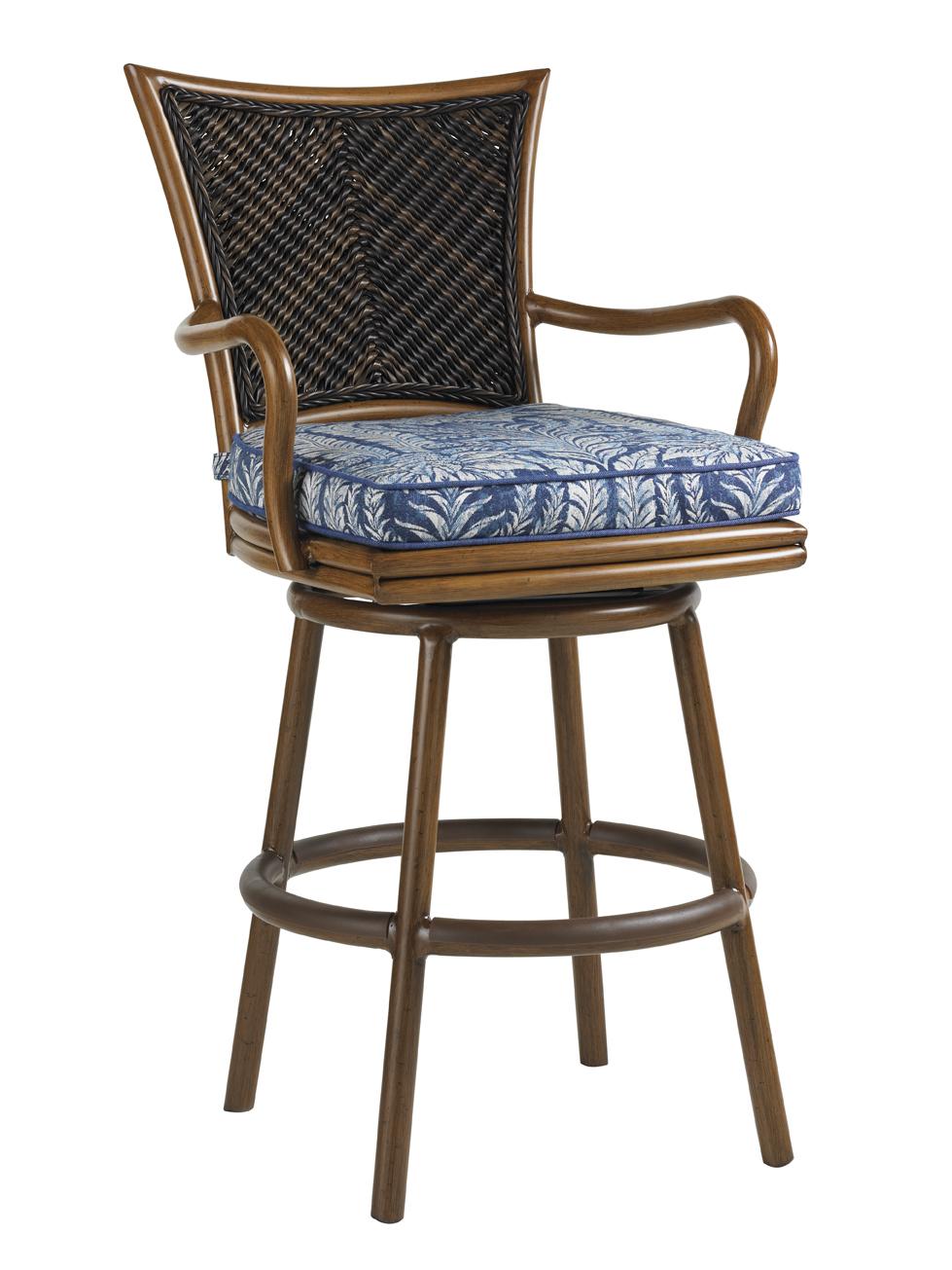 Tommy Bahama Outdoor Living Island Estate Lanai Outdoor Woven Wicker Swivel Bar Stool With Cushion Seat Baer S Furniture Outdoor Bar Stools