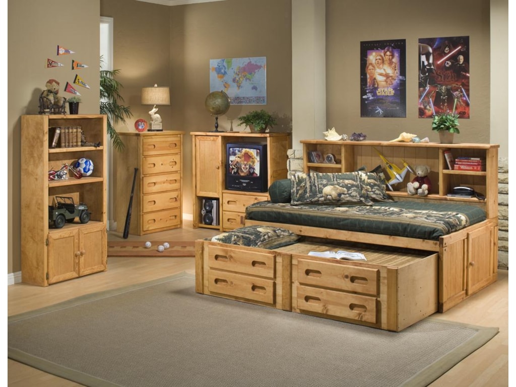 Trendwood BunkhouseTwin Cheyenne Bookcase Bed with Trundle