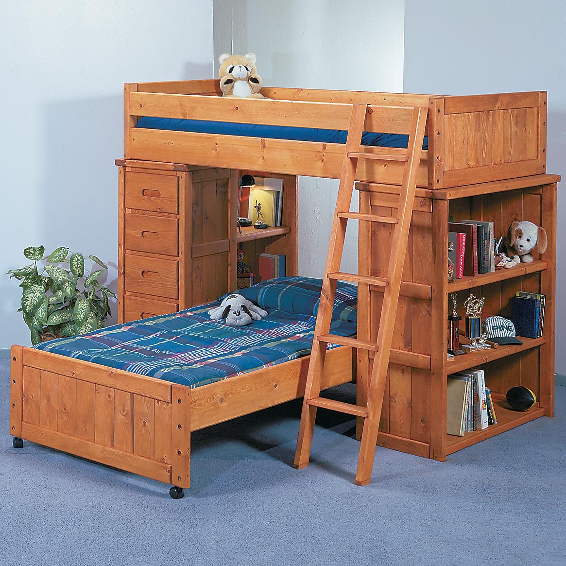 Trendwood Bunkhouse Twin Twin Roundup Modular Loft Bed With Shelf End And Chest End Conlin S Furniture Loft Beds