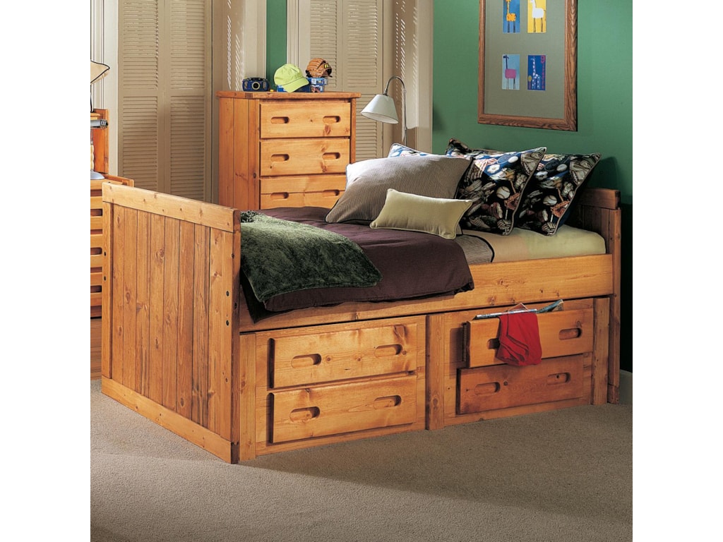Trendwood Bunkhouse Twin Roper Captain S Bed With 4 Drawer Underdresser Conlin S Furniture Captain S Beds Pine Captains Bed With Drawers