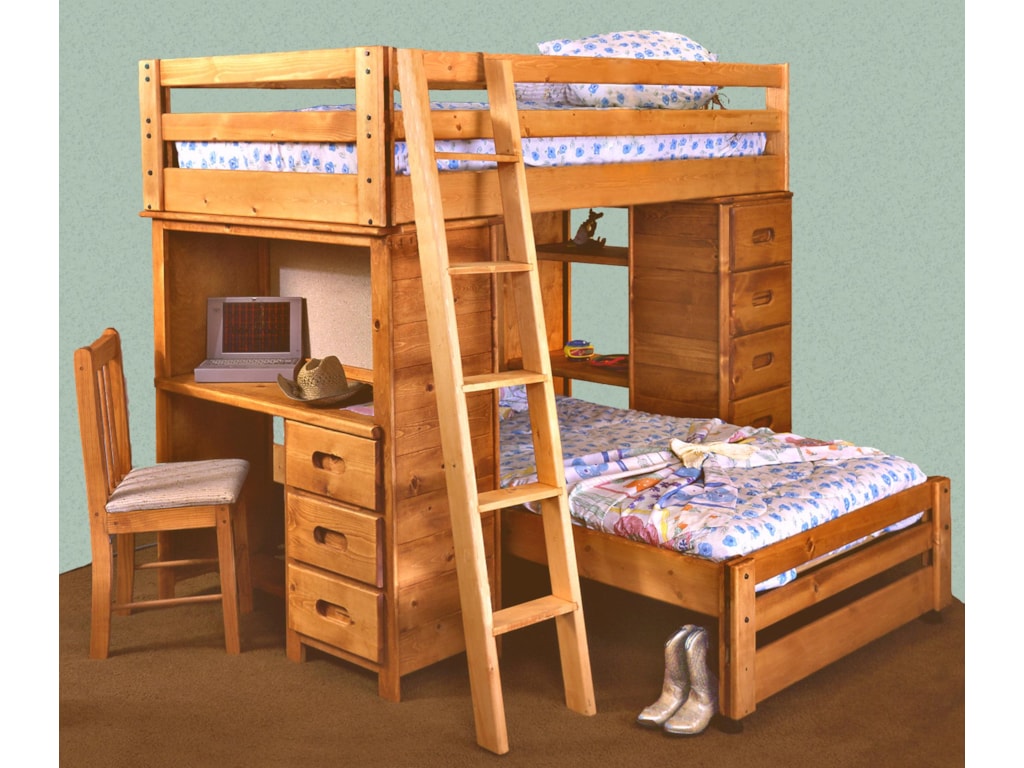 Trendwood Bunkhouse Twin Twin Bronco Loft Bed With Built In Desk Conlin S Furniture Loft Beds Solid Wood Bunk Bed With Desk And Drawers