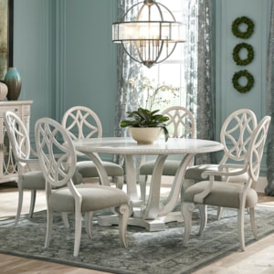 Trisha Yearwood Home Collection By Klaussner Jasper County Seven Piece Vintage Dining Set With Dogwood Round Table Dream Home Interiors Dining 7 Or More Piece Sets