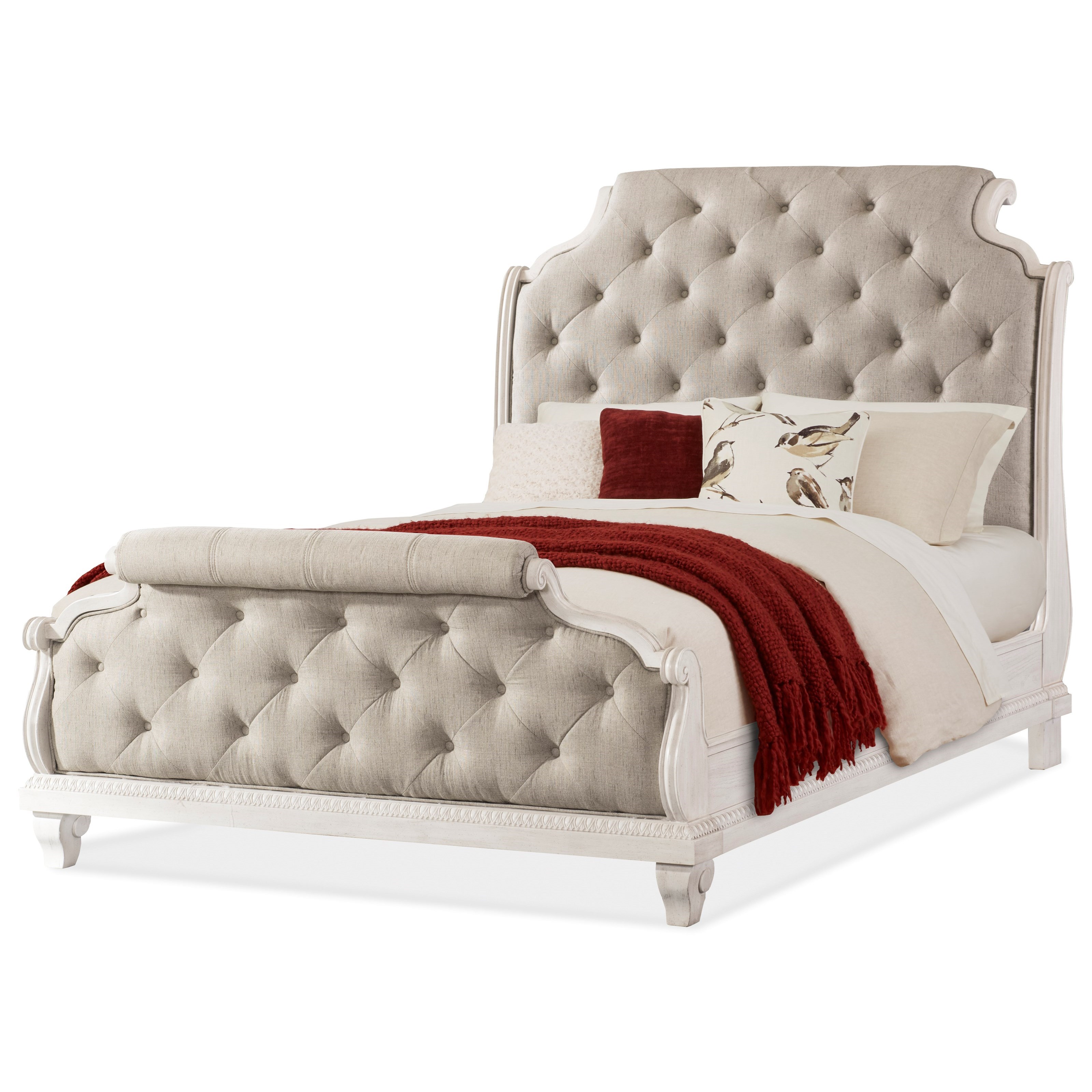 Trisha Yearwood Home Collection By Klaussner Jasper County 790 250 Qbed Honeysuckle Upholstered Queen Sleigh Bed With Button Tufting Sam Levitz Outlet Upholstered Beds