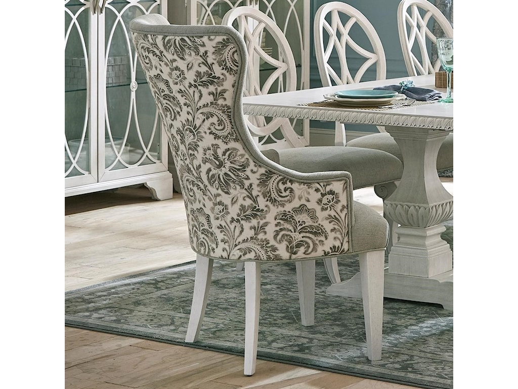 Trisha Yearwood Home Collection By Klaussner Jasper County Vintage Dining Room Host Chair In Two Tone Fabric Wayside Furniture Dining Arm Chairs