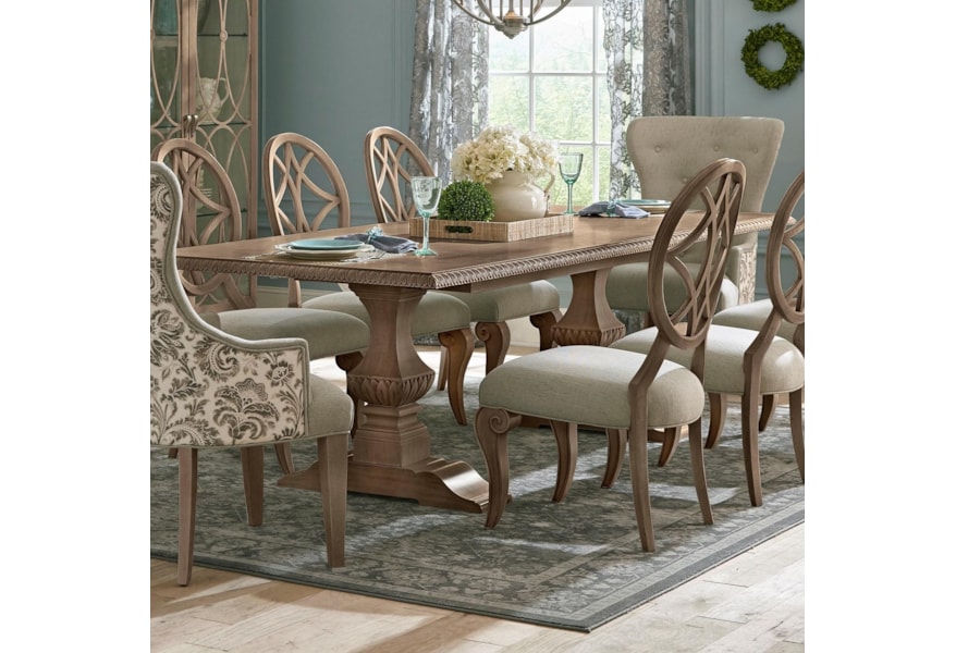 Trisha Yearwood Home Collection By Klaussner Jasper County 791 102 Drt Tillman Dining Table With One Table Extension Leaf Hudson S Furniture Dining Tables