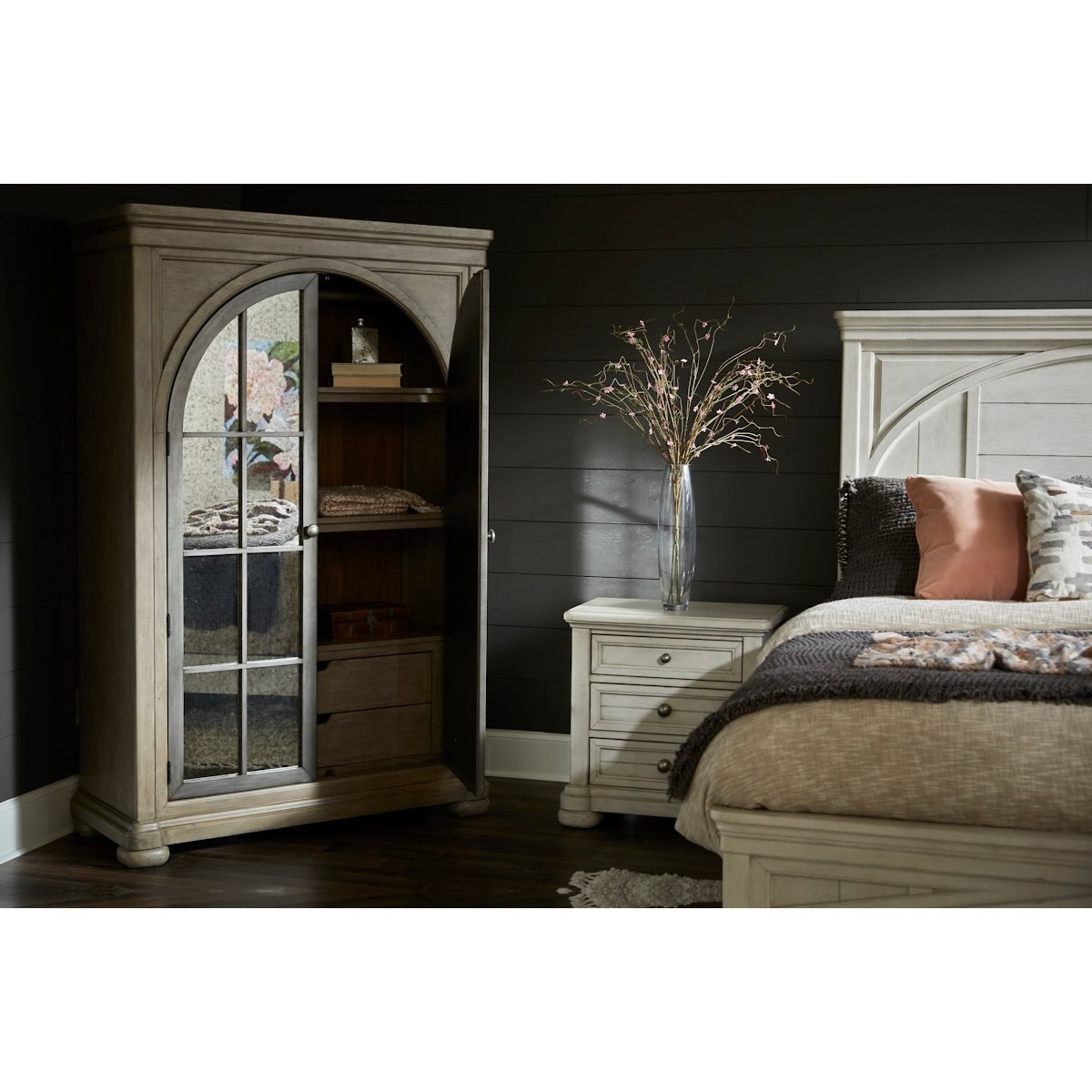 Trisha Yearwood Home Collection By Klaussner Nashville Ryman Armoire With Glass Doors And Hanging Clothes Rod Johnny Janosik Armoires