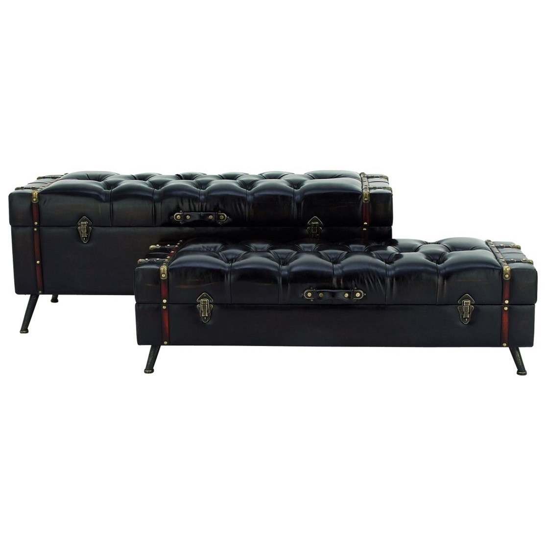 Uma Enterprises Inc Accent Furniture Faux Leather Storage Trunks Set Of 2 Wilcox Furniture Upholstered Benches