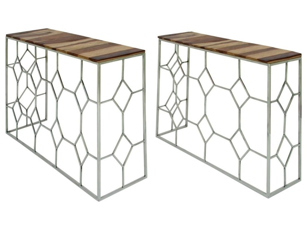 Uma Enterprises Inc Accent Furniture 72935 Stainless Steel Wood Accent Furniture Stainless Steel Wood Consoles Set Of 2 By Uma Enterprises Inc