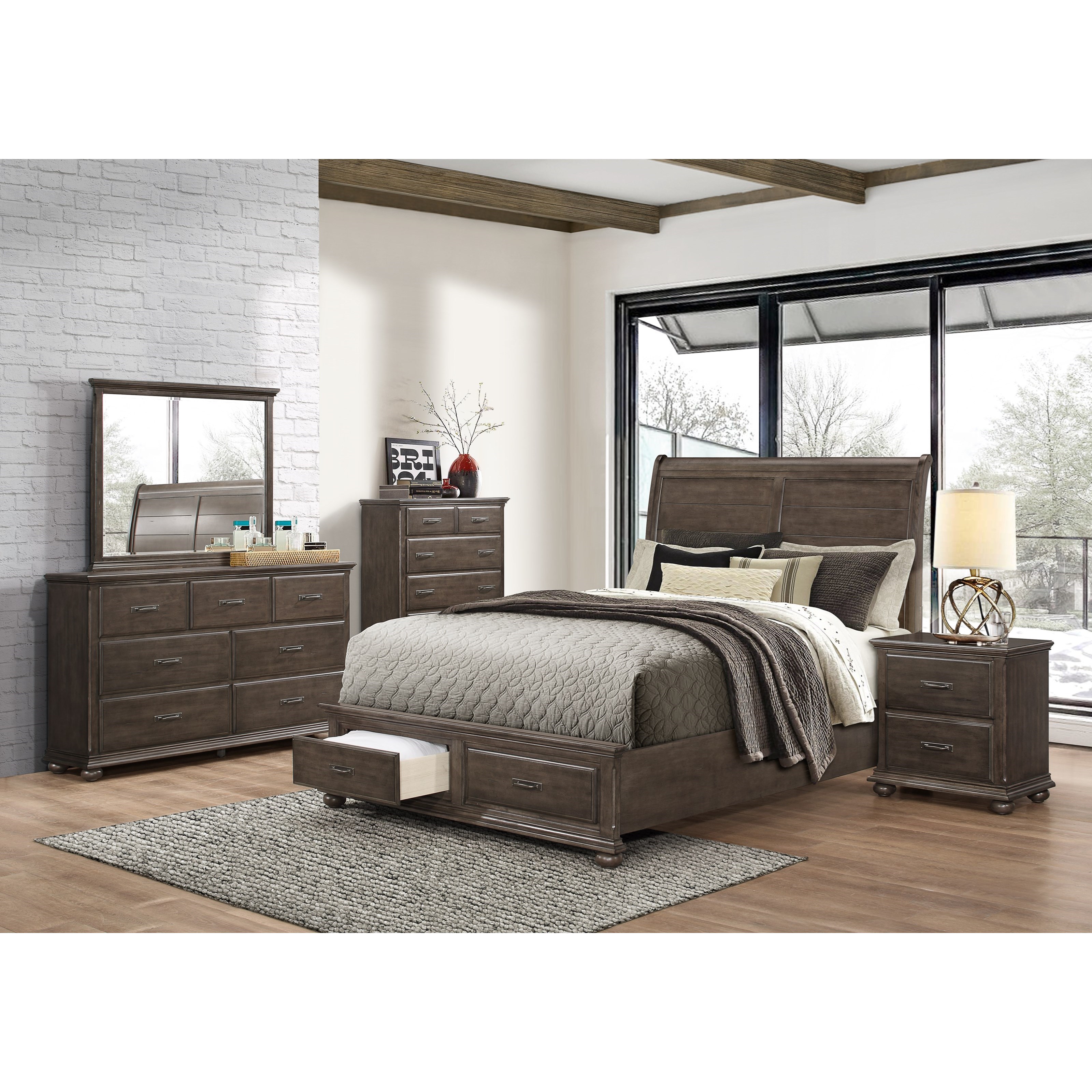 Simmons Upholstery 1026 Rustic Queen Sleigh Bed With Footboard