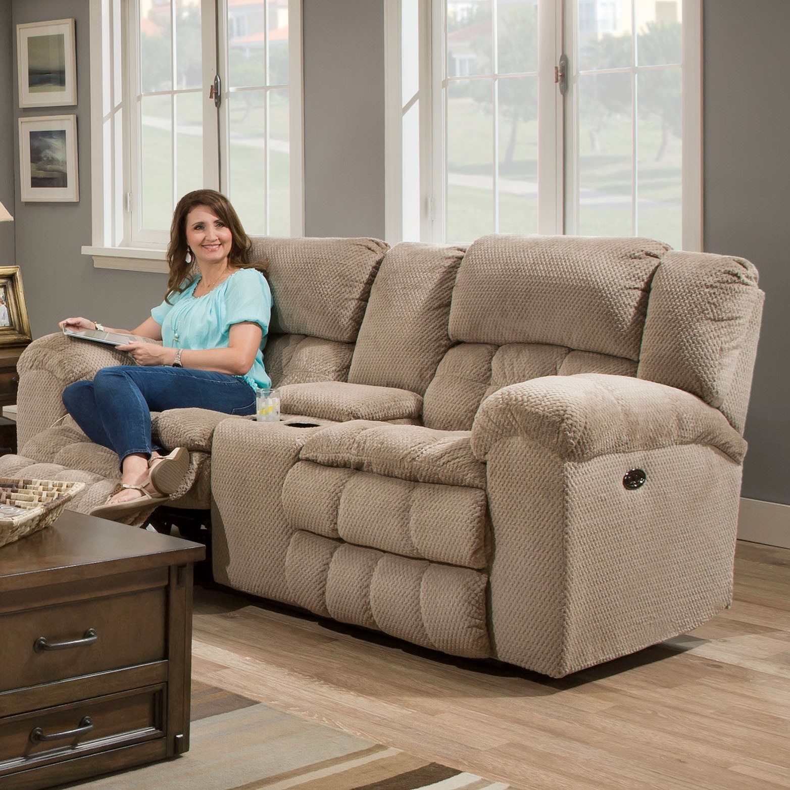 Simmons Upholstery 50580br 50580pbr 63 Casual Power Double Motion Loveseat Dunk Bright Furniture Theater Seating