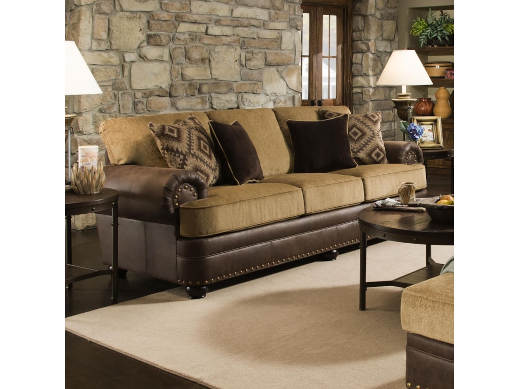 Simmons Upholstery 7541 Rustic Style Sofa With Nailhead Trim Dunk