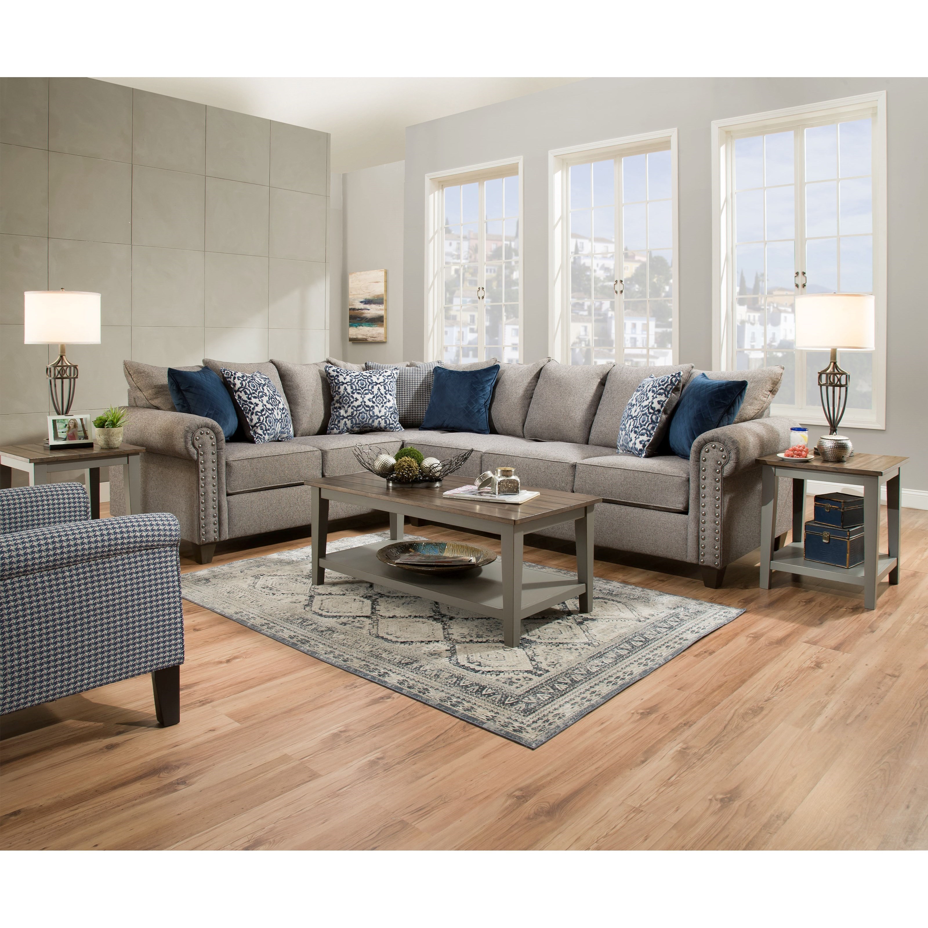 United Furniture Industries 9175br Transitional 5 Seat Sectional With Nailhead Trim Pilgrim Furniture City Sectional Sofas
