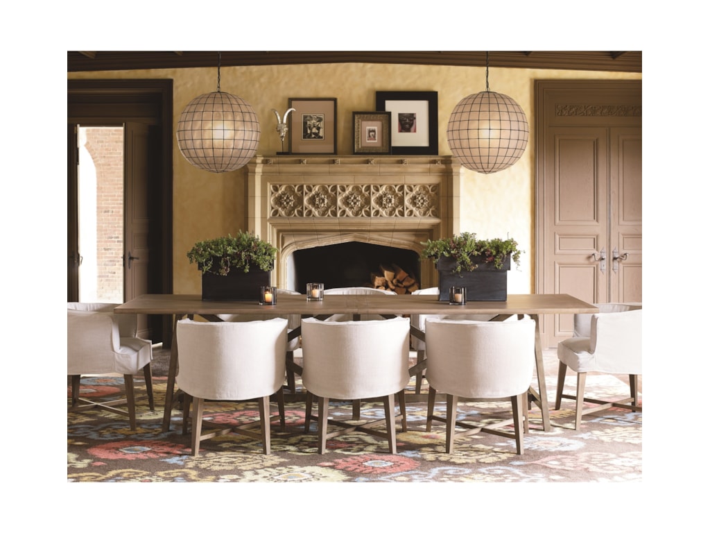 Universal Authenticity 9 Piece X Stretcher Table And Barrel Chair Universal Authenticity9 Piece Table And Chair Set