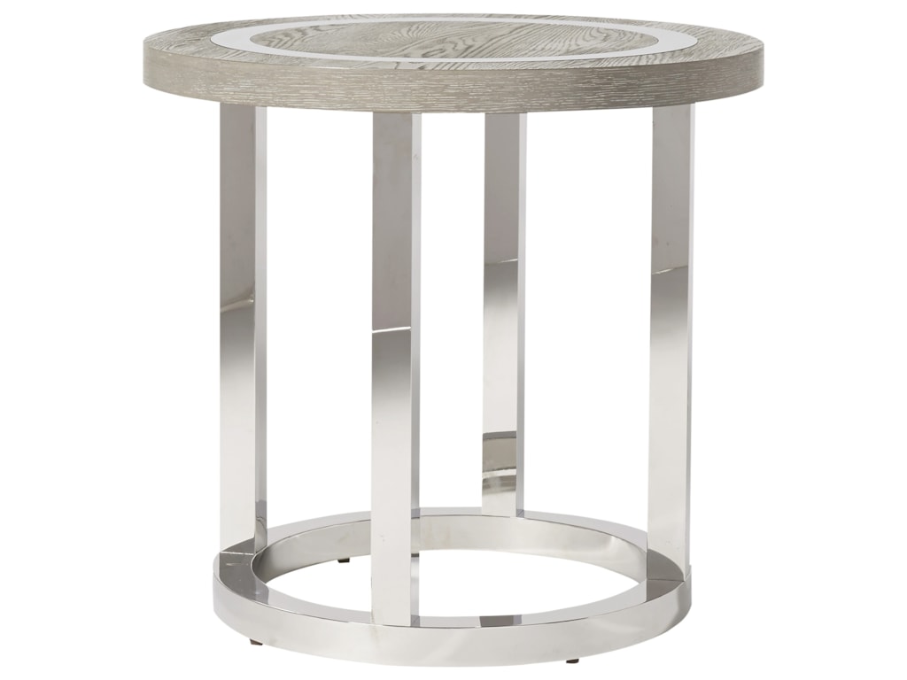 Universal Modern Wyatt Round End Table With Stainless Steal Base Universal Modern Wyatt Round End Table