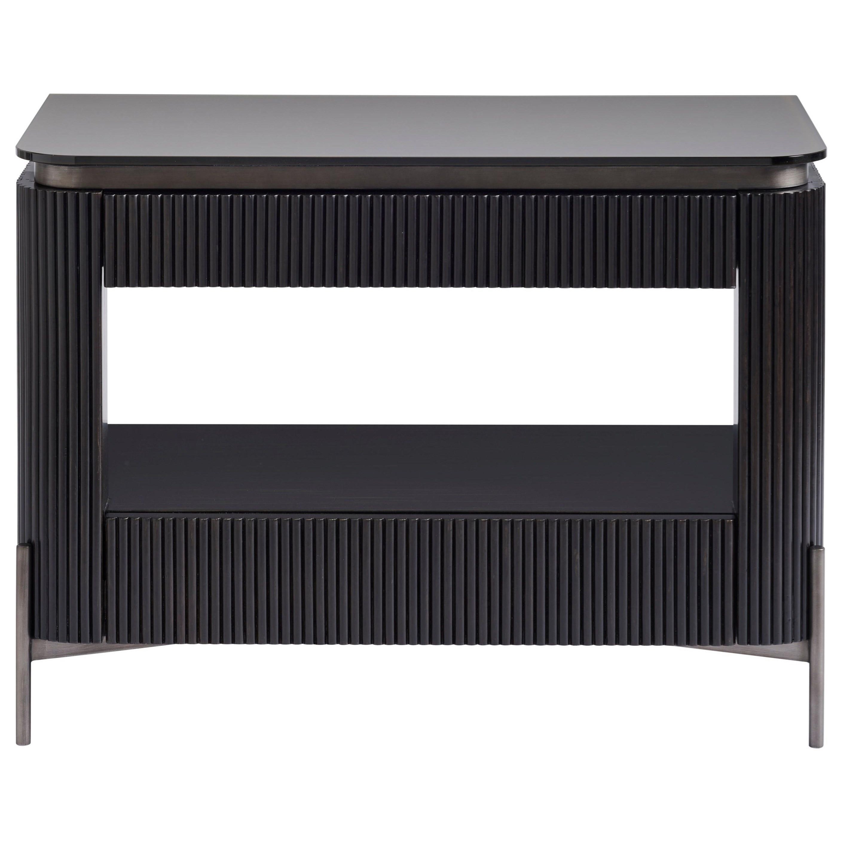 Universal Nina Magon 941 Iris 2 Drawer Nightstand With Open Shelf And Opaque Bronze Glass Top Wayside Furniture Nightstands