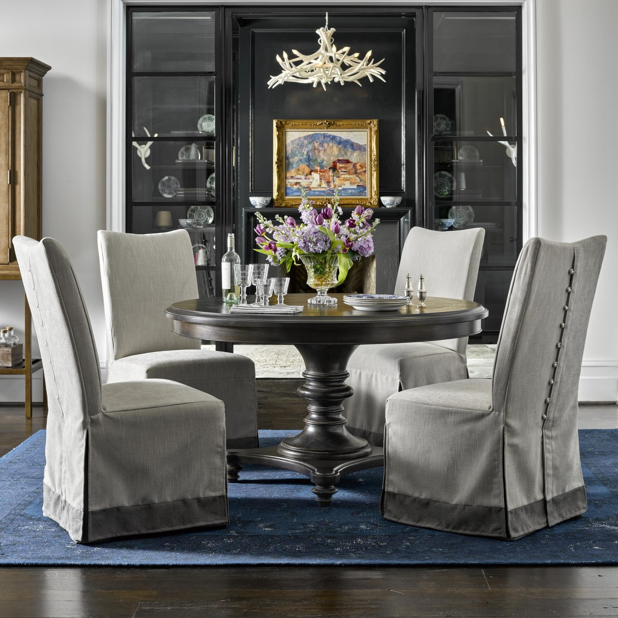 Universal Postscript 5 Piece Round Dining Set With Slipcover