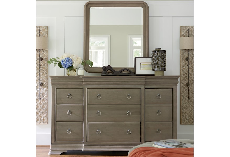 Universal Reprise Dresser And Mirror Set With Ring Pull Hardware