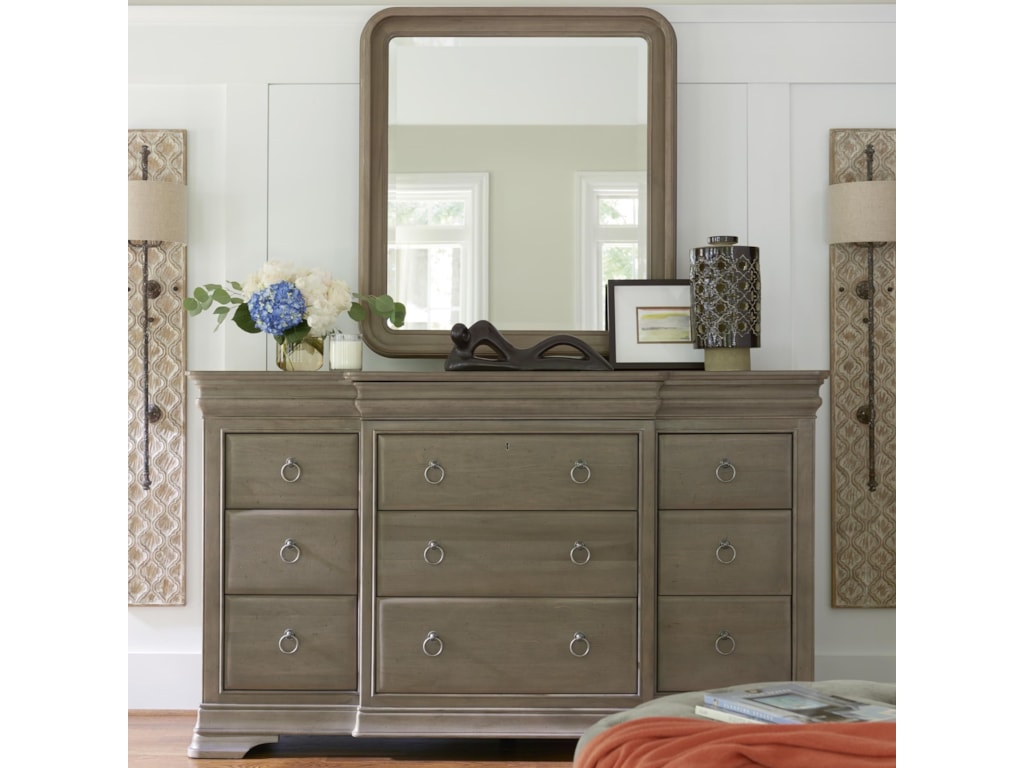 Universal Reprise Dresser And Mirror Set With Ring Pull Hardware
