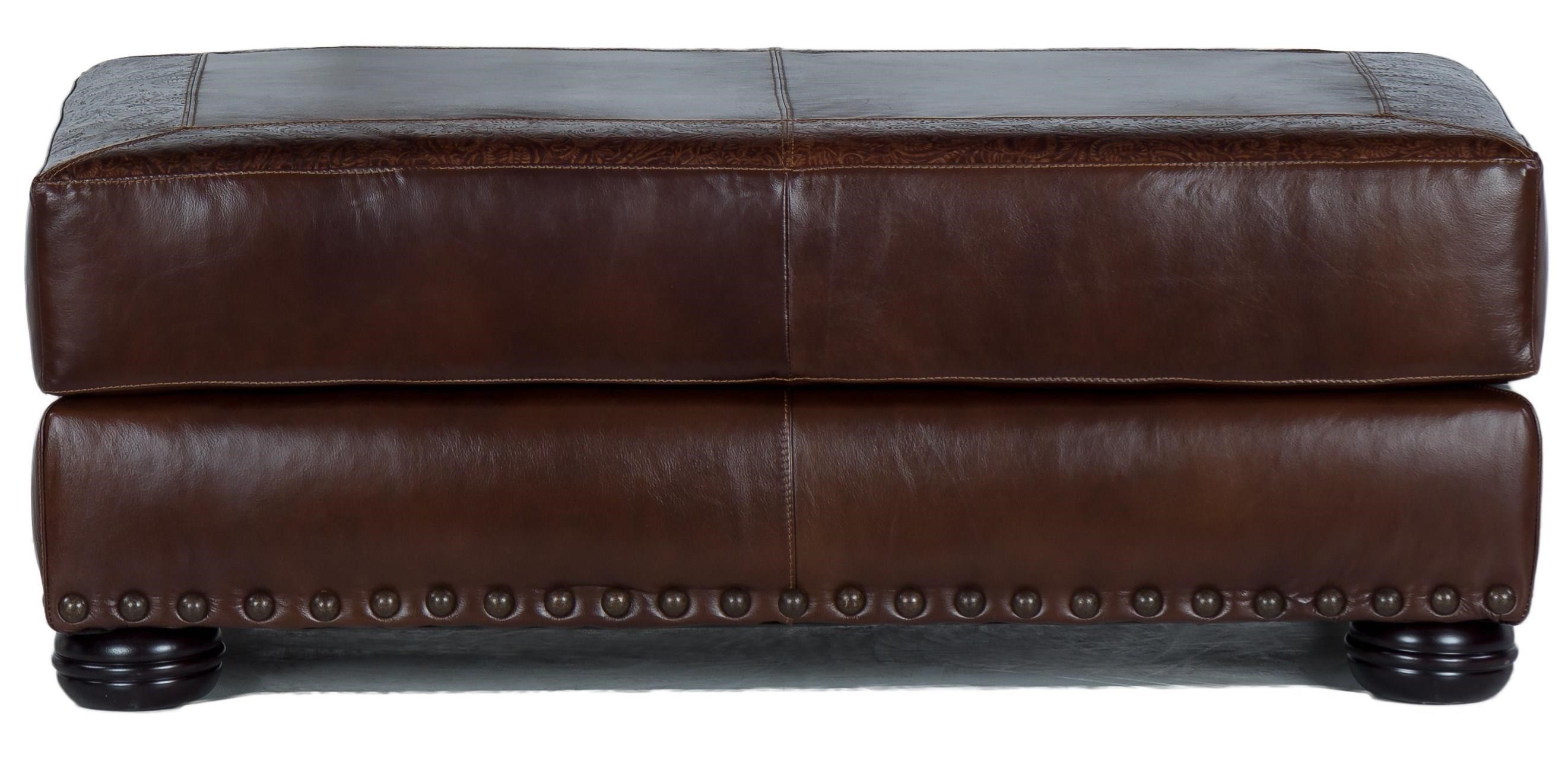 Usa Premium Leather 9750 Leather Cocktail Ottoman With Large Nailheads Wilson S Furniture Ottomans