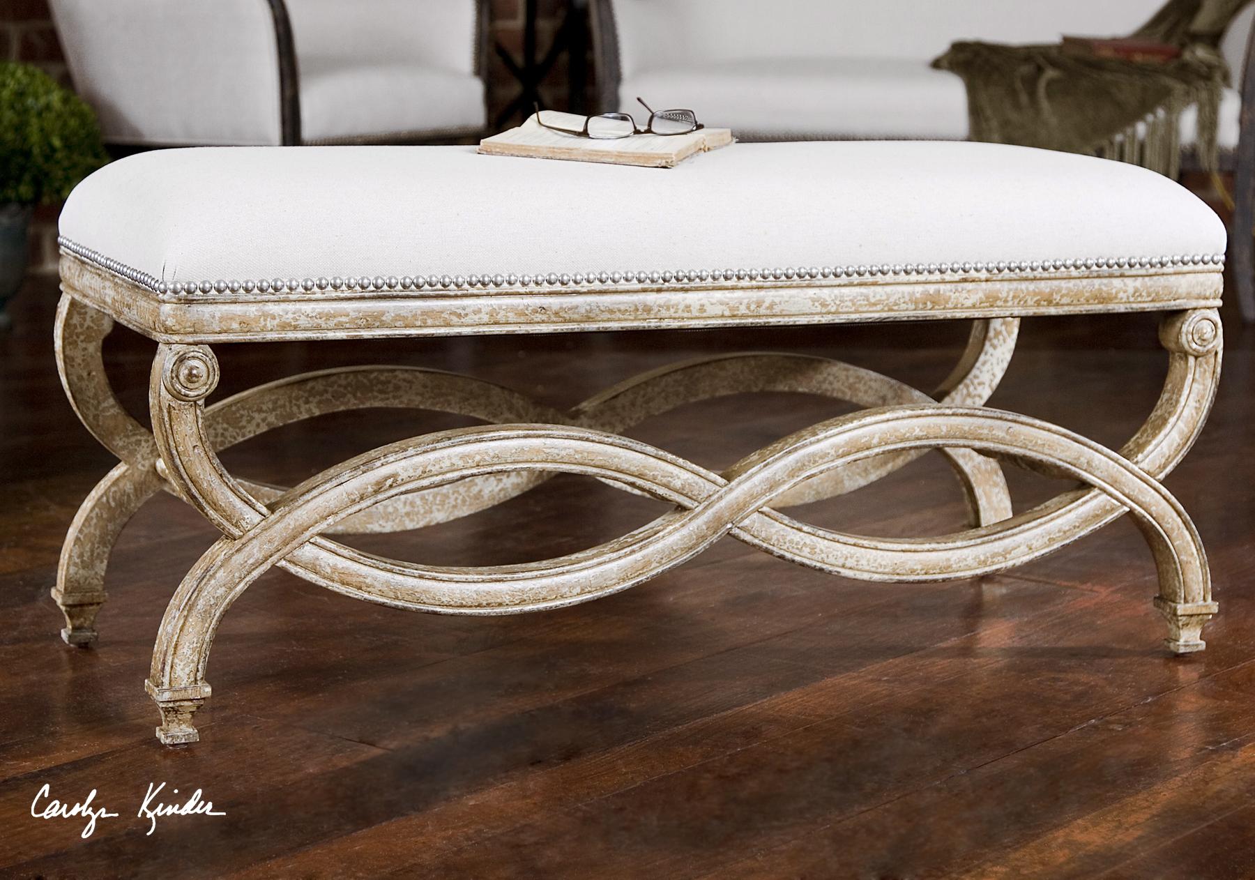 Uttermost Accent Furniture Benches 23075 Karline Bench Thornton Furniture Upholstered Benches