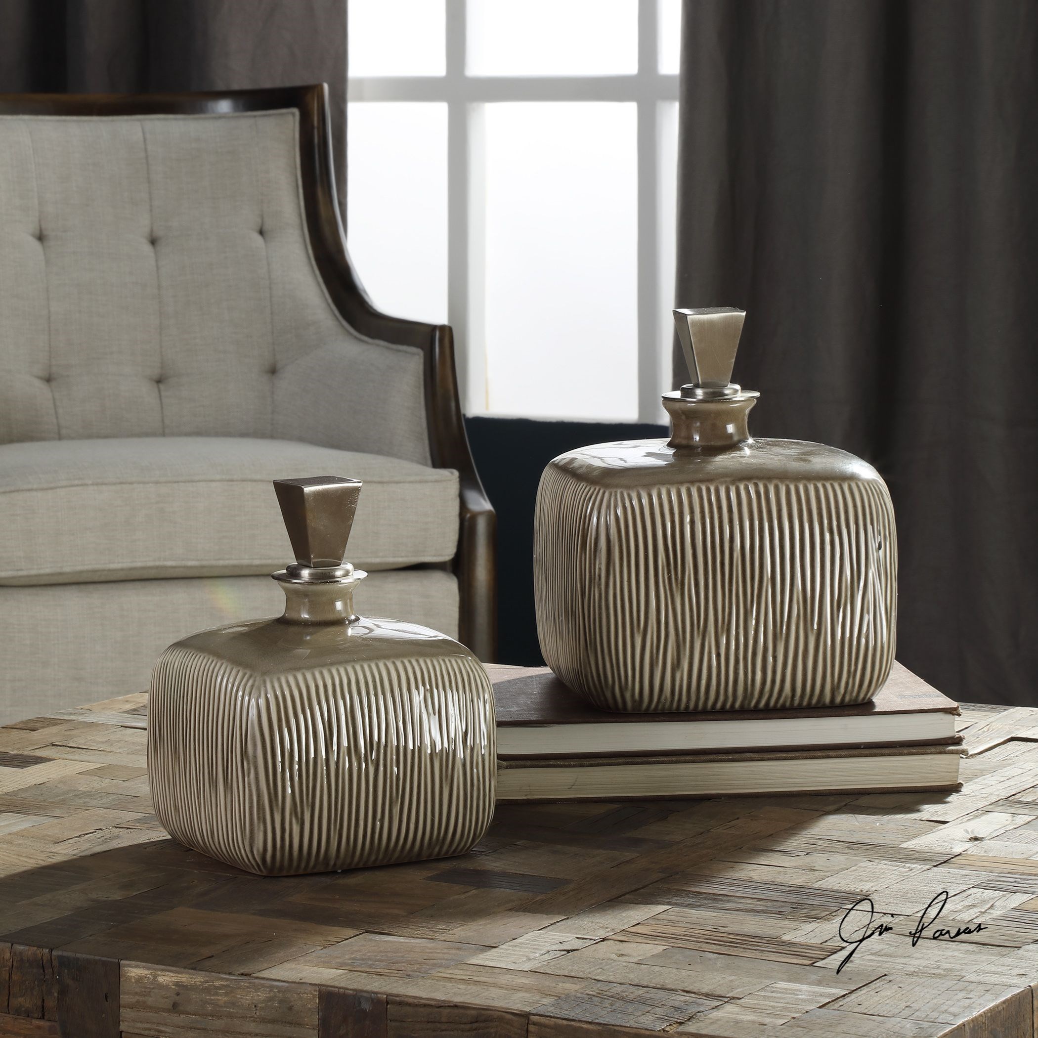 Uttermost Accessories 18938 Cayson Ribbed Ceramic Bottles S 2