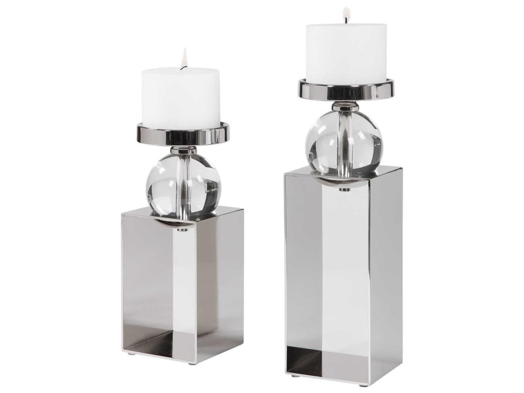 Uttermost Accessories Candle Holders Lucian Nickel Candleholders Set Of 2 Wayside Furniture Candle Holders Lucian Nickel