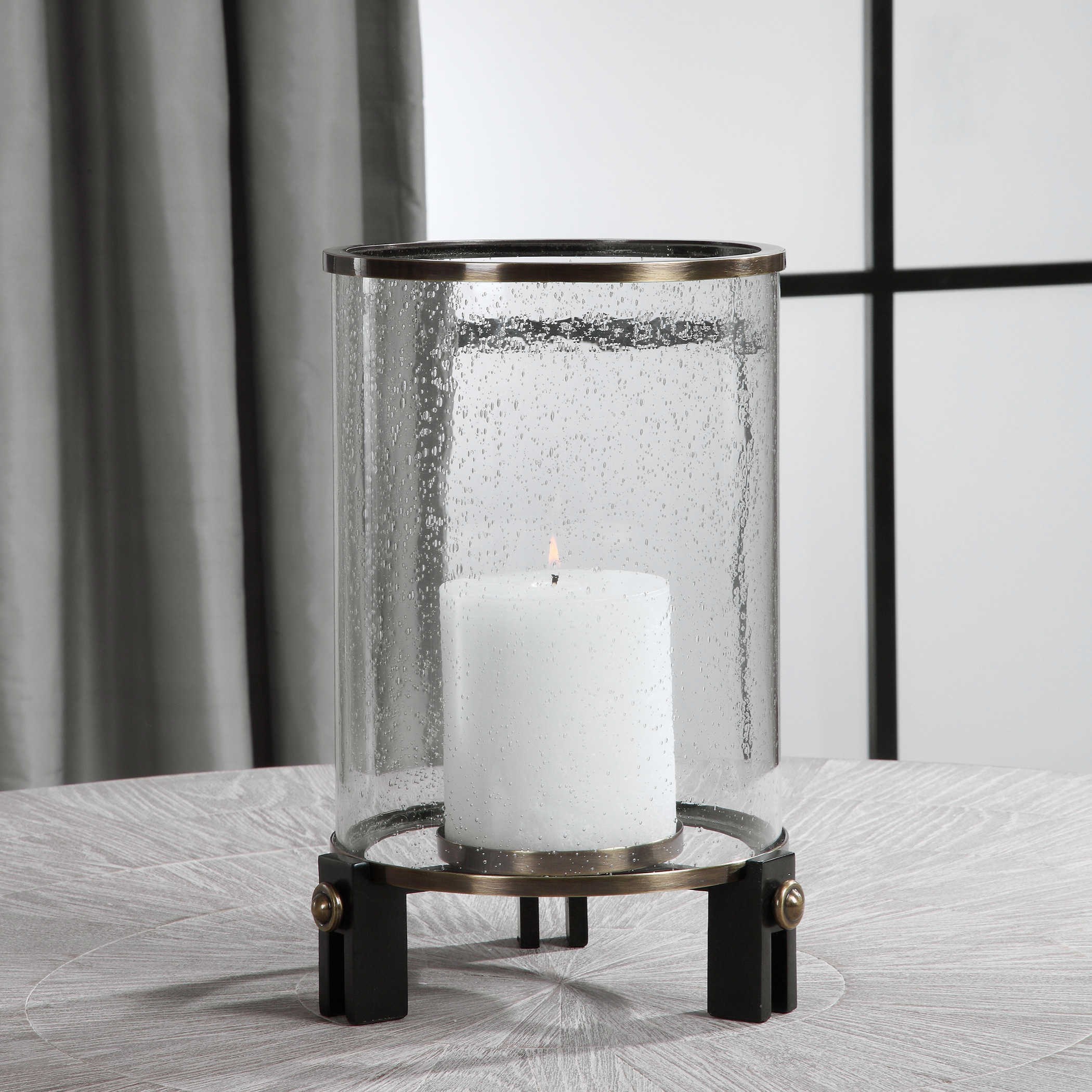 Uttermost Accessories Candle Holders 17755 Faraday Hurricane Candleholder Dunk Bright Furniture Candle Holders