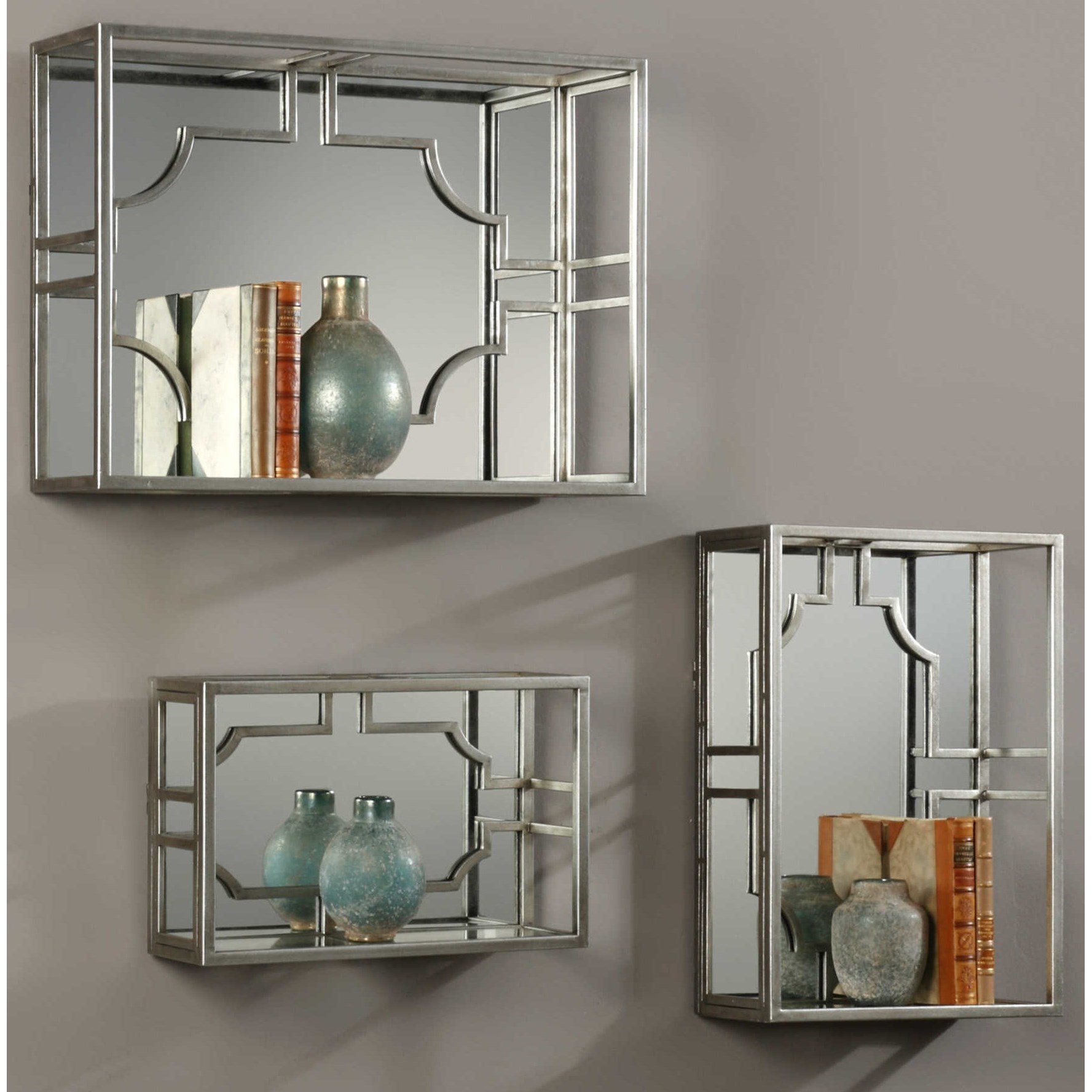 Alternative Wall Decor Adoria Silver Wall Shelves Set Of 3 Becker Furniture Wall Shelves