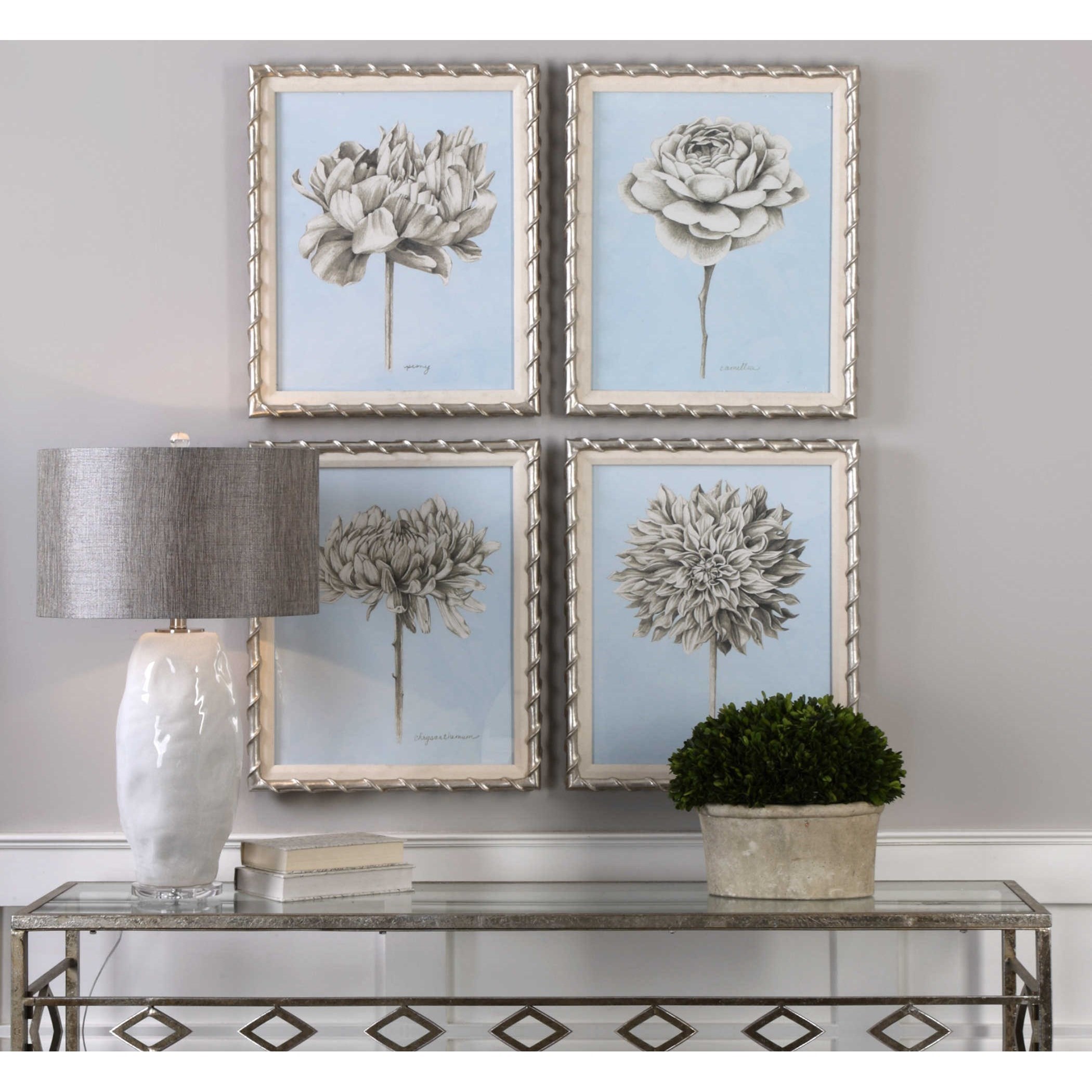 Uttermost Art 41570 Graphite Botanical Study Floral Prints Set Of 4 Thornton Furniture Wall Decor