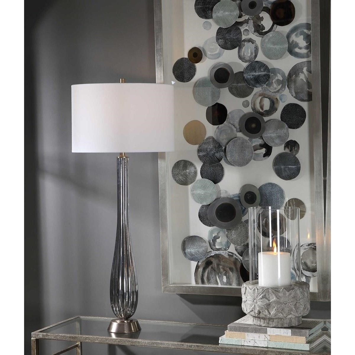 Uttermost Table Lamps 26360 Reeve Gray Glass Table Lamp Dunk Bright Furniture Table Lamps