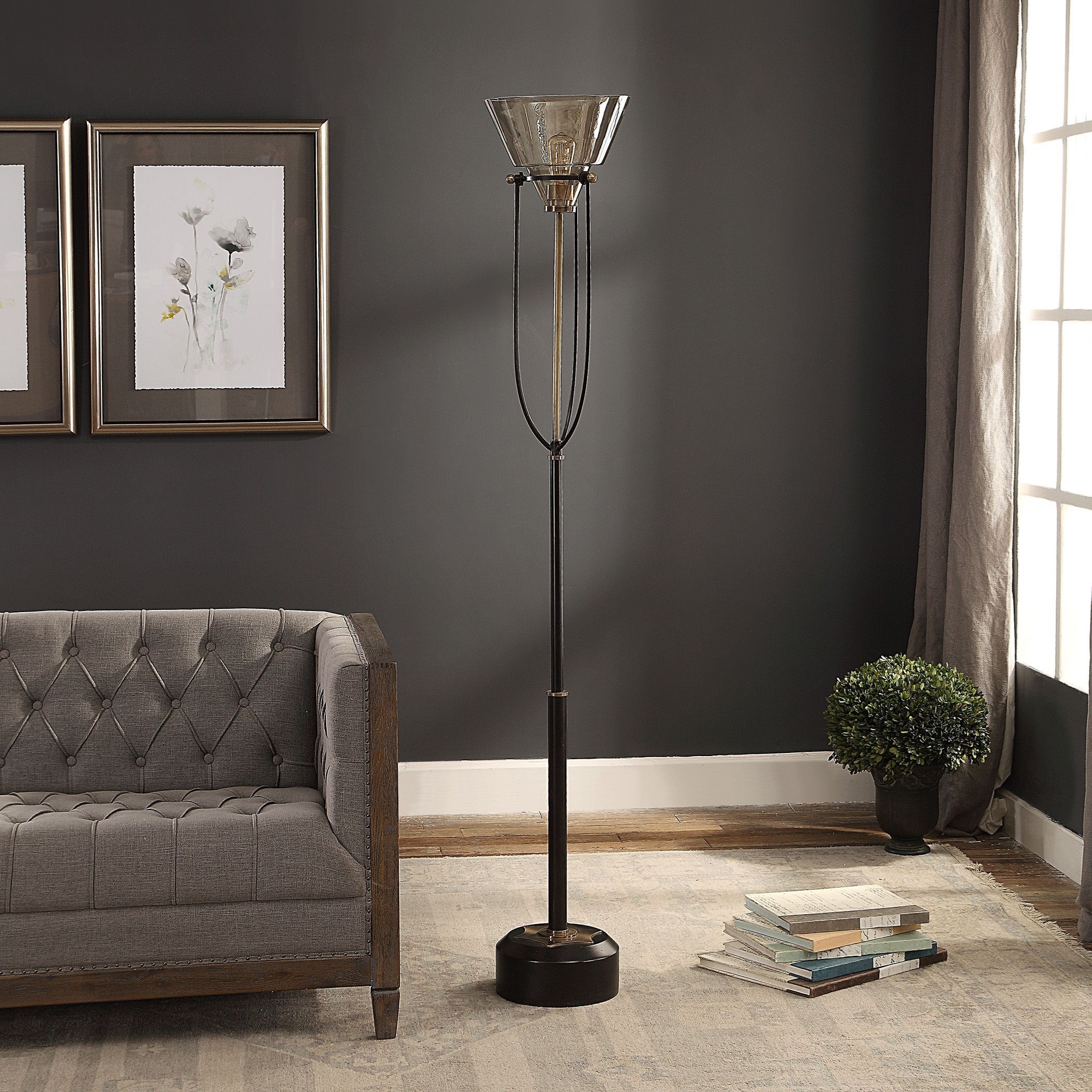 Uttermost Floor Lamps Amaleeda Amber Glass Floor Lamp Wayside Furniture Floor Lamps