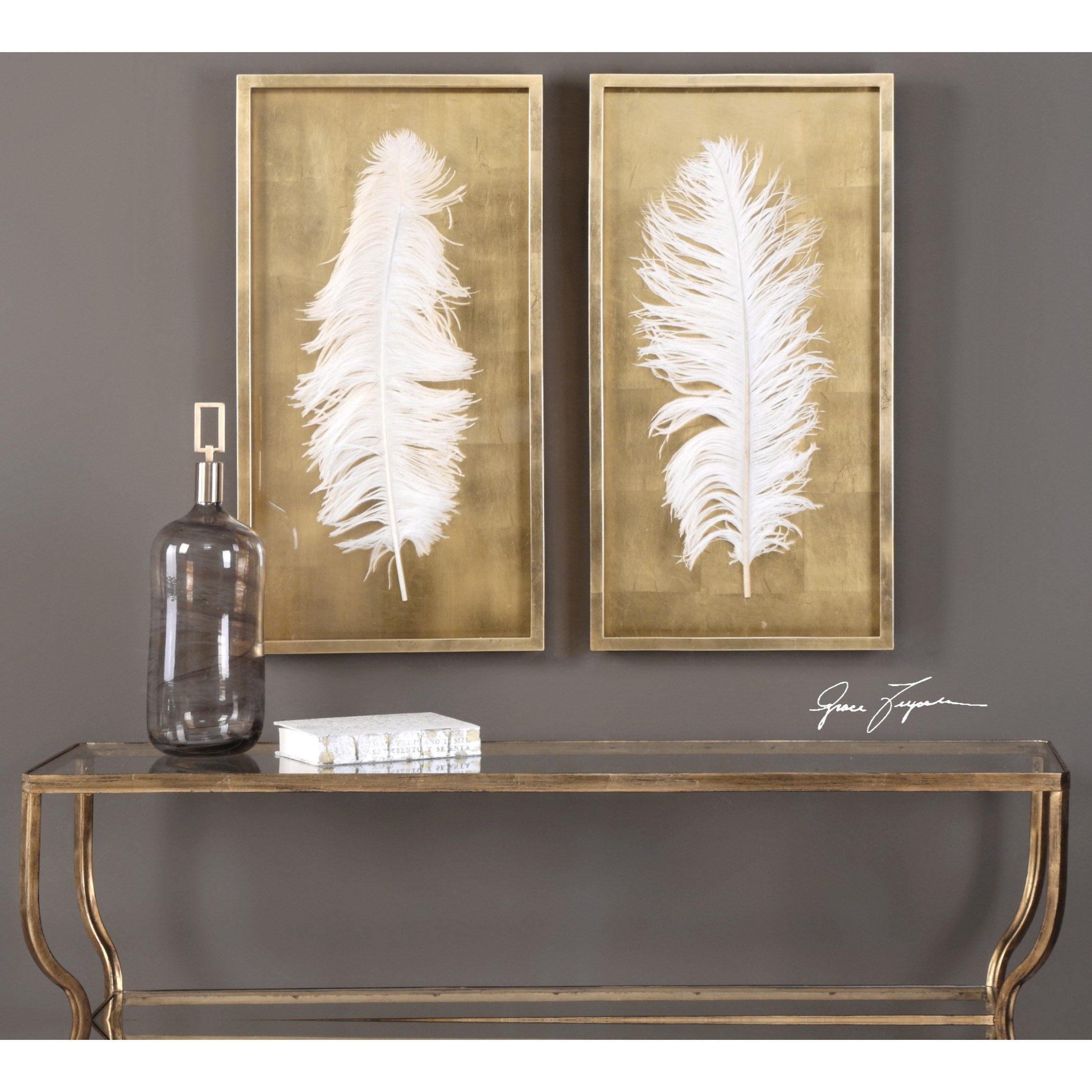 Alternative Wall Decor White Feathers Set Of 2 Becker