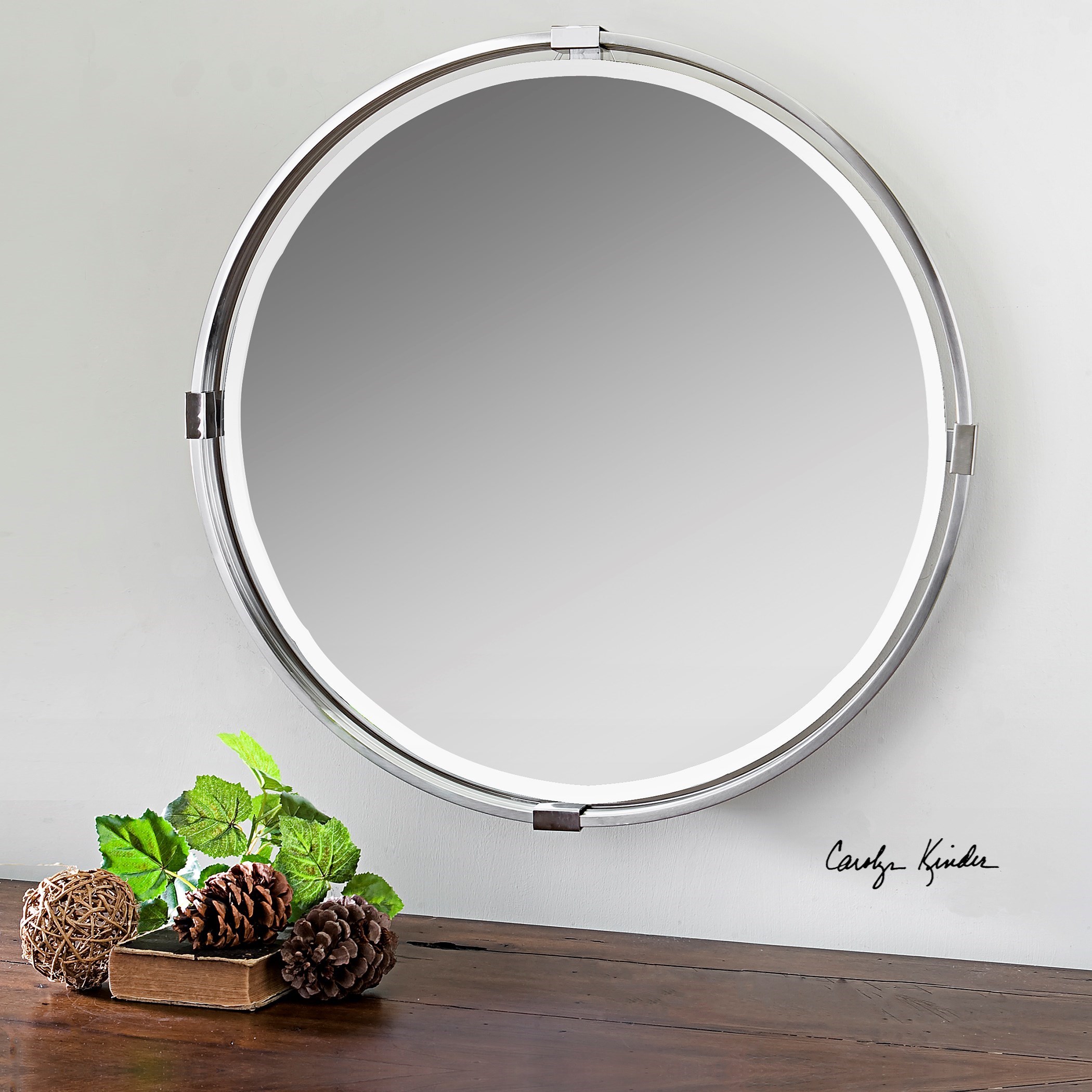Uttermost Mirrors Round 09109 Tazlina Brushed Nickel Round Mirror O Dunk O Bright Furniture Wall Mirrors