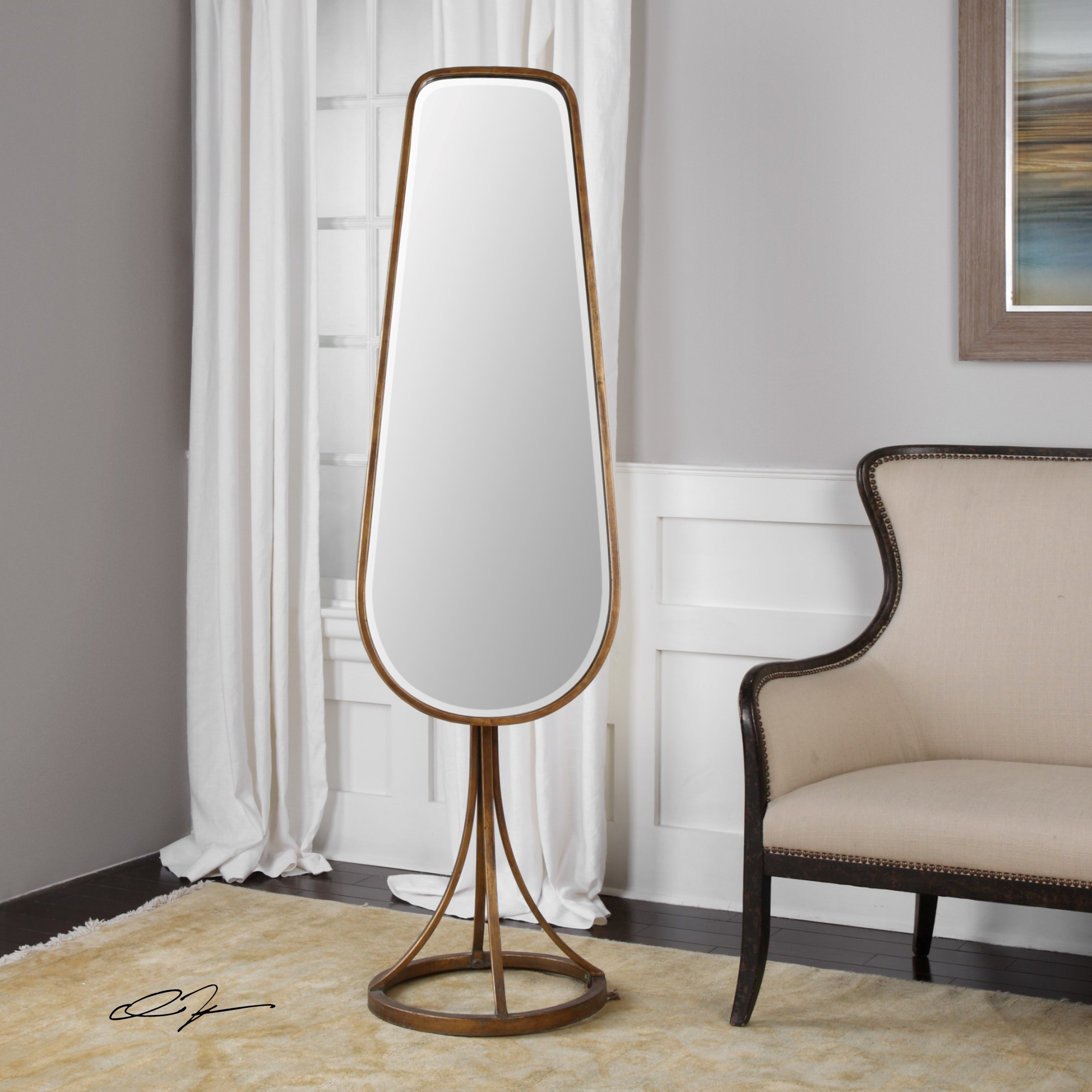 Uttermost Mirrors 09142 Gavar Gold Cheval Mirror Dunk Bright