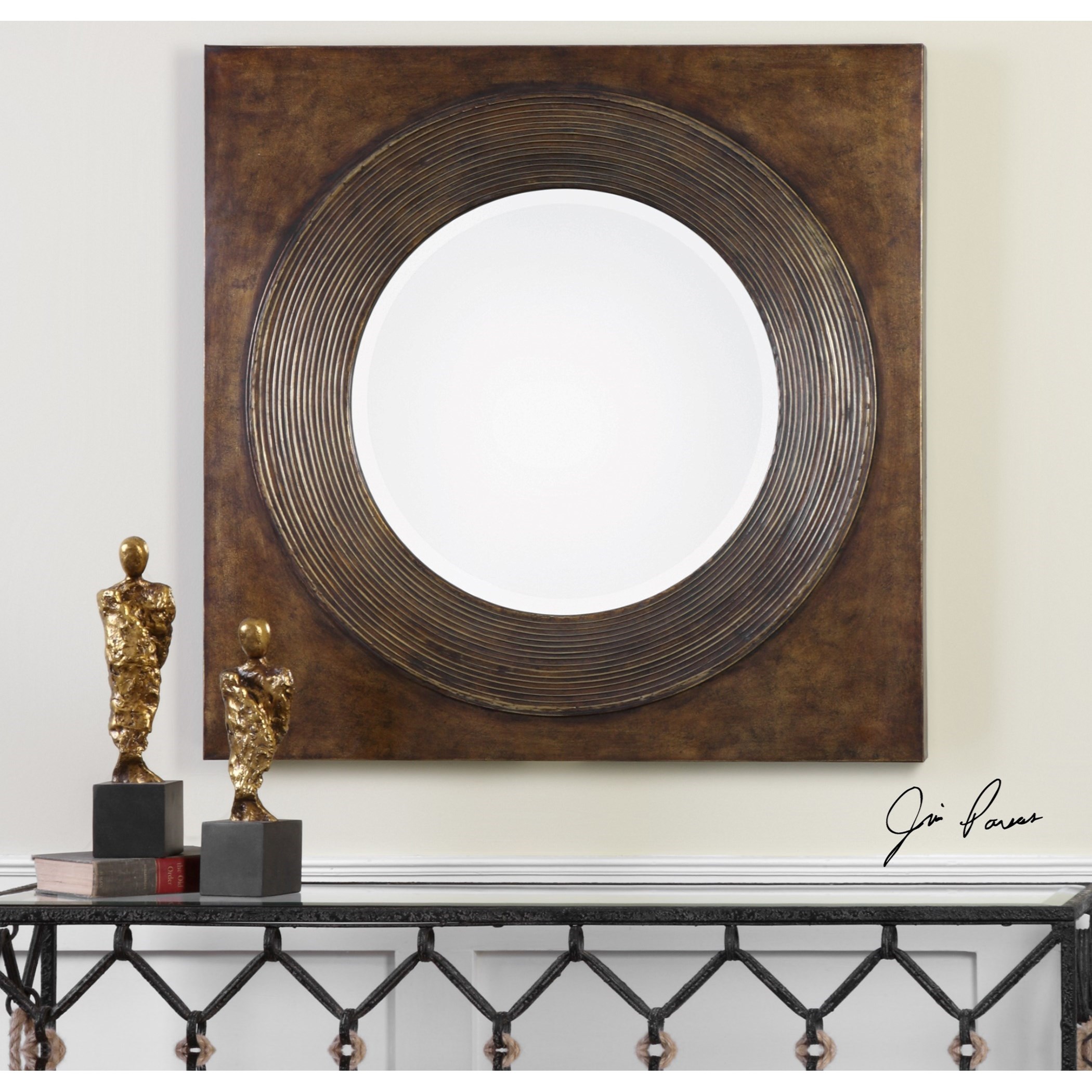 Uttermost Mirrors Round 09163 Eason Golden Bronze Round Mirror Thornton Furniture Wall Mirrors