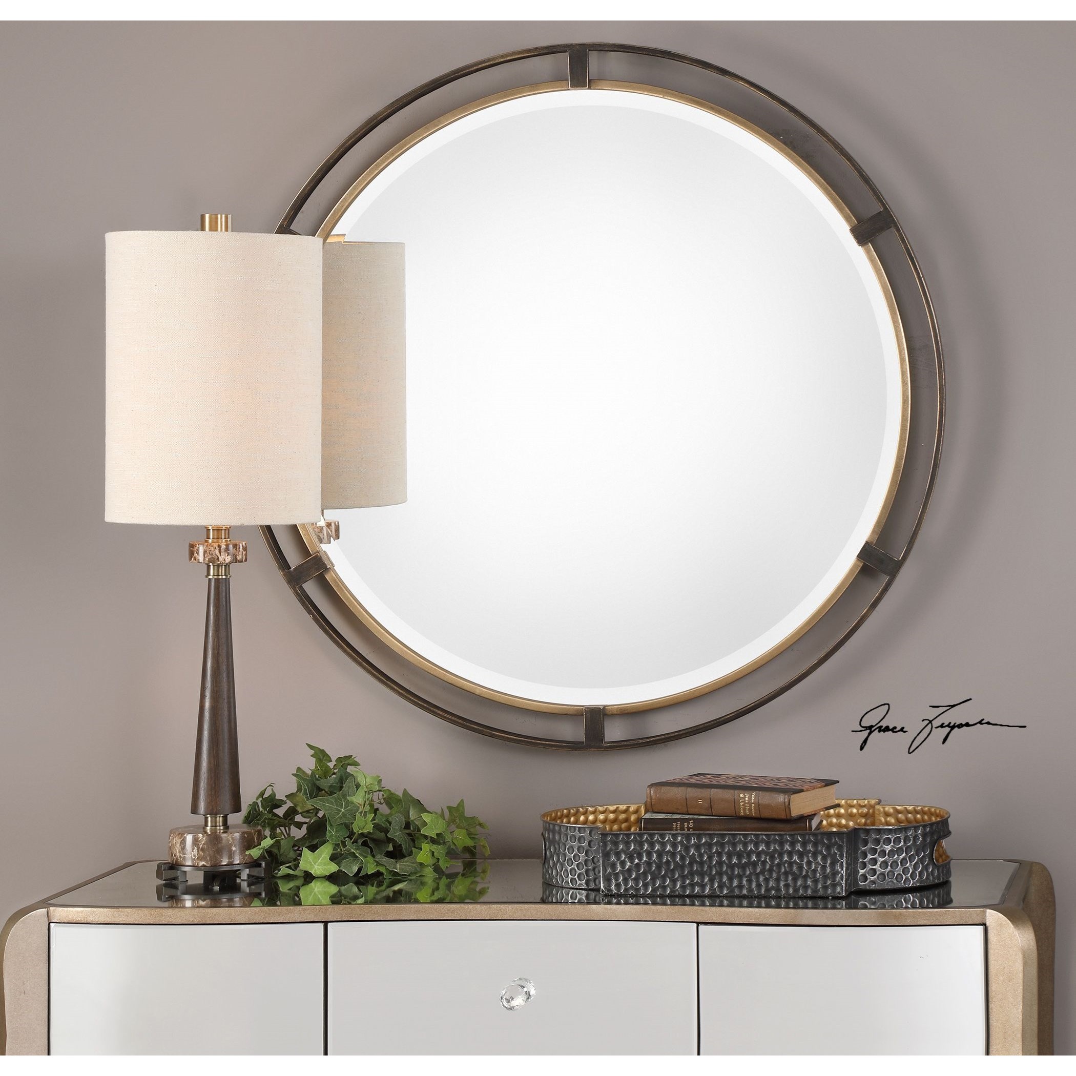 Uttermost Mirrors Round Carrizo Bronze Round Mirror Furniture