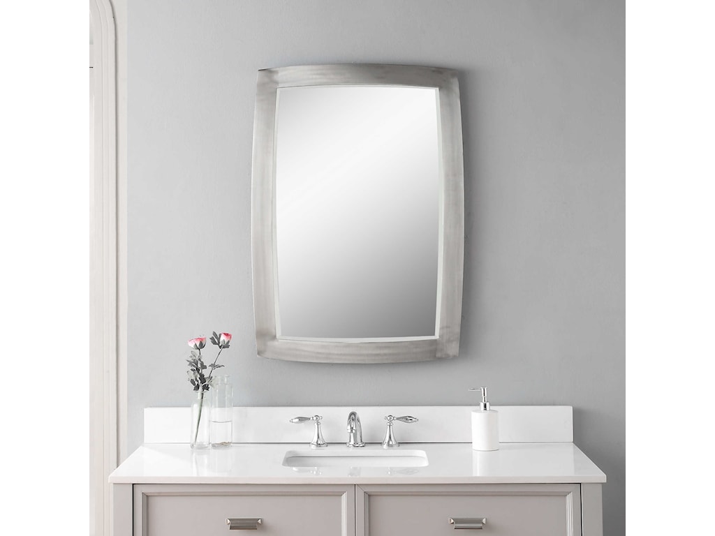 Uttermost Mirrors 09618 Haskill Brushed Nickel Mirror Thornton Furniture Wall Mirrors